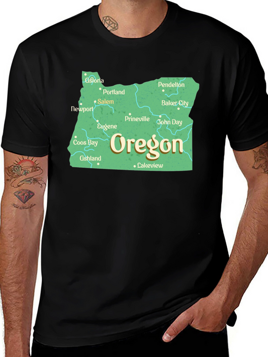 Oregon State Map Black T-Shirt