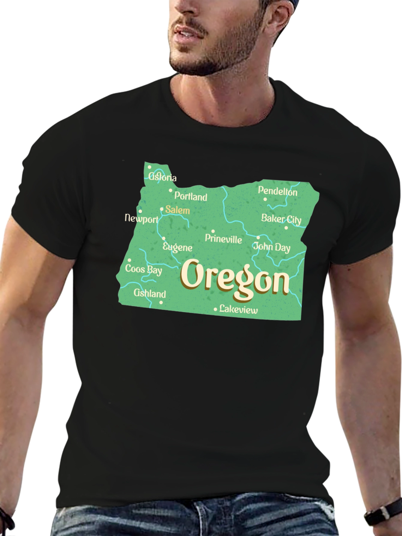 Oregon State Map Black T-Shirt