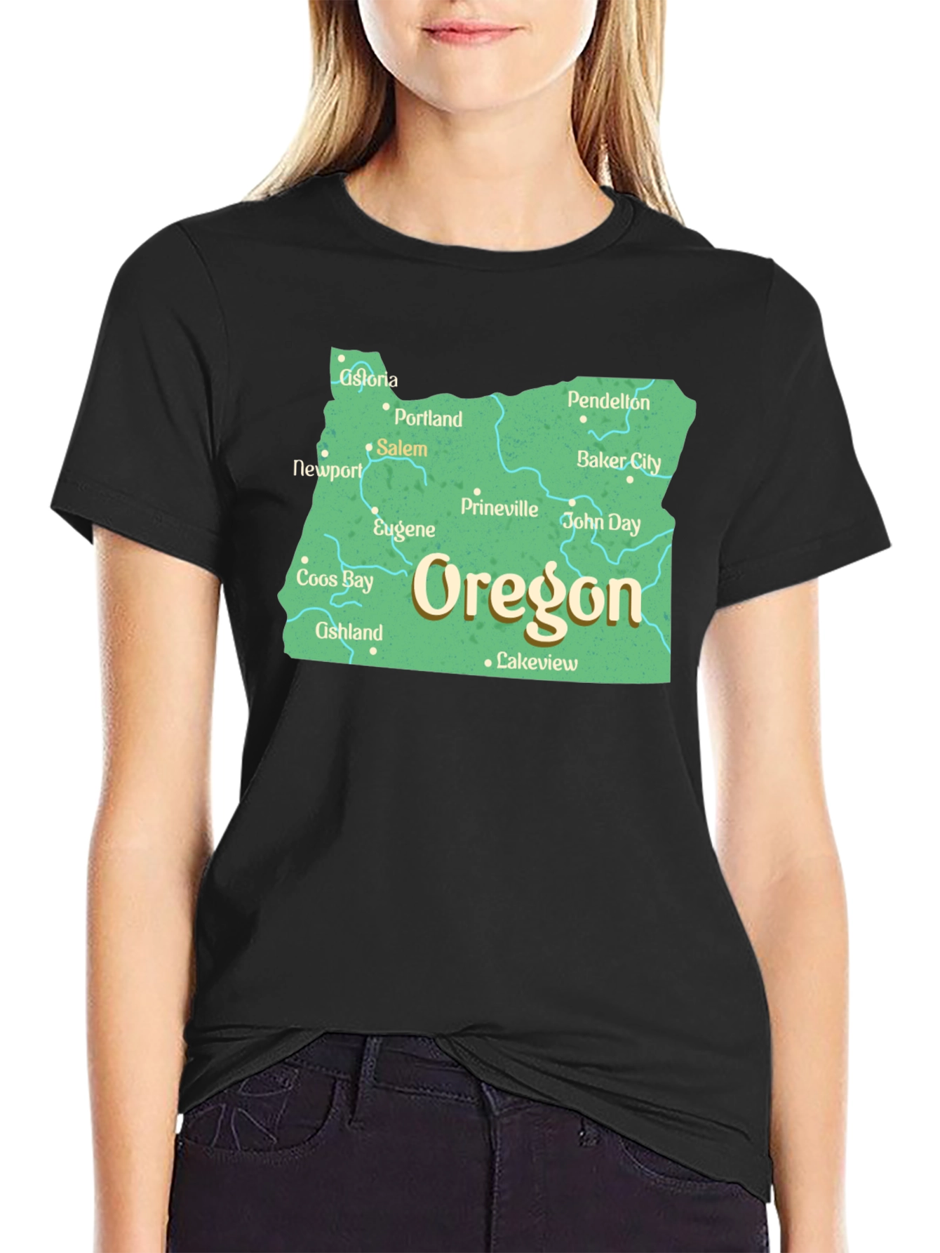 Oregon State Map Black T-Shirt