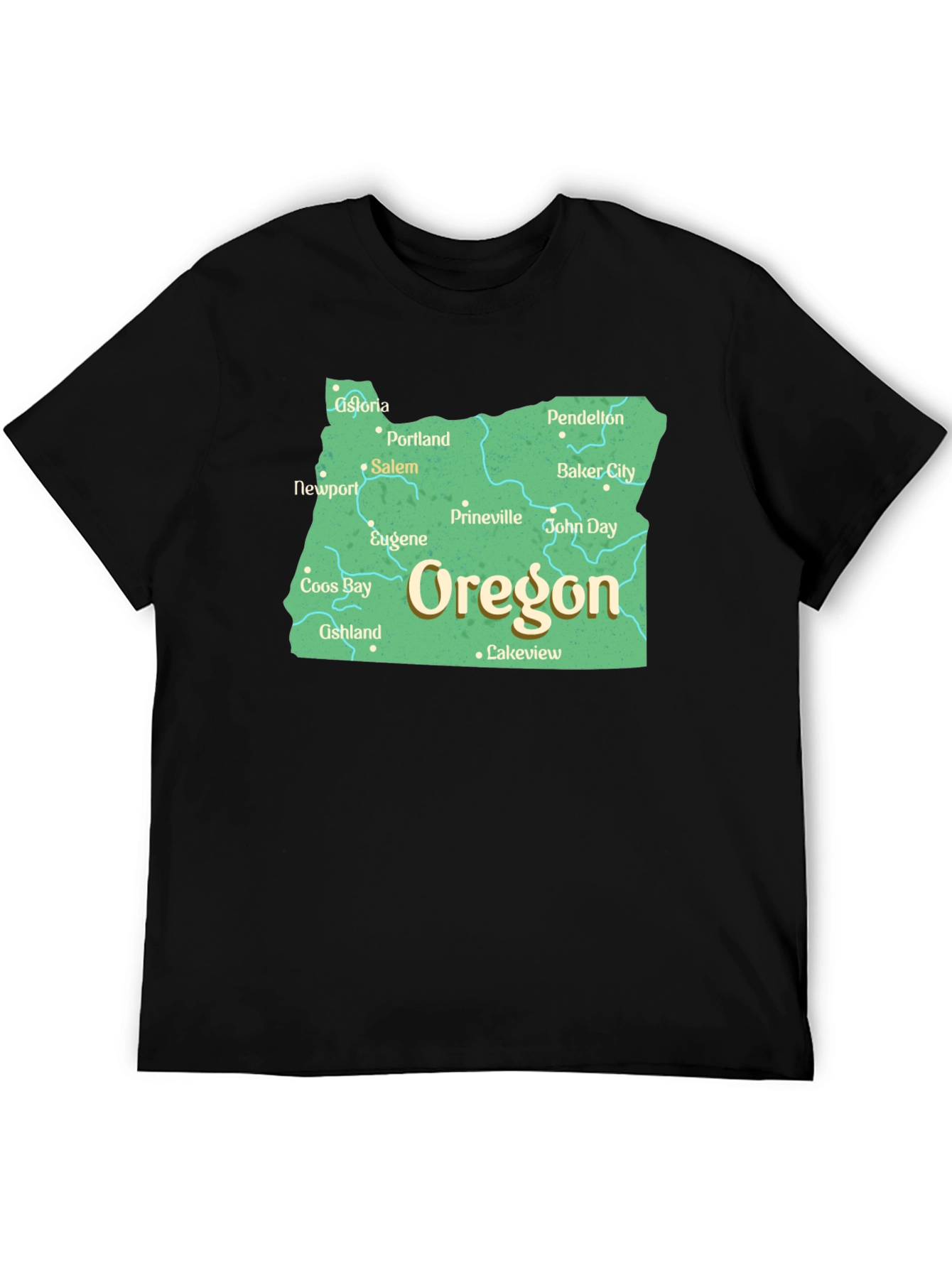 Oregon State Map Black T-Shirt