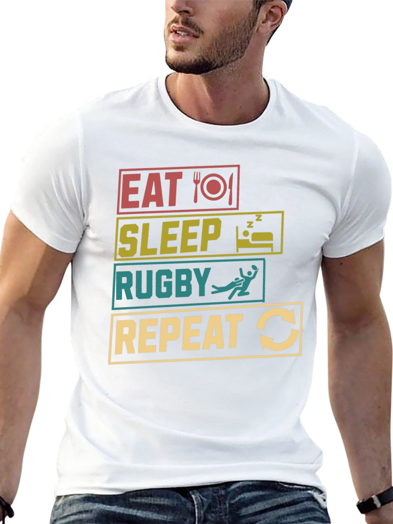 Eat Sleep Rugby Repeat Graphic Tee