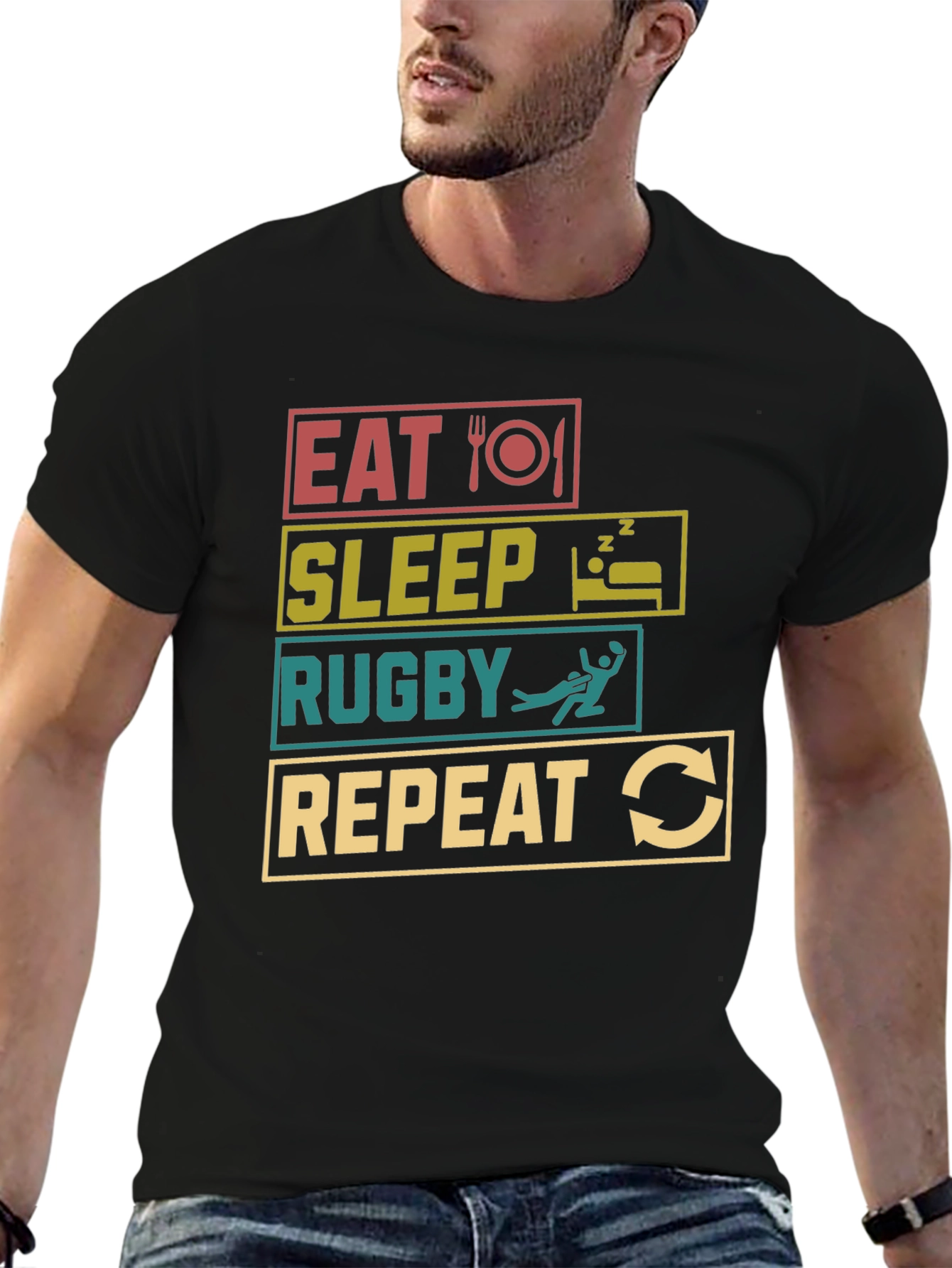 Eat Sleep Rugby Repeat Graphic Tee