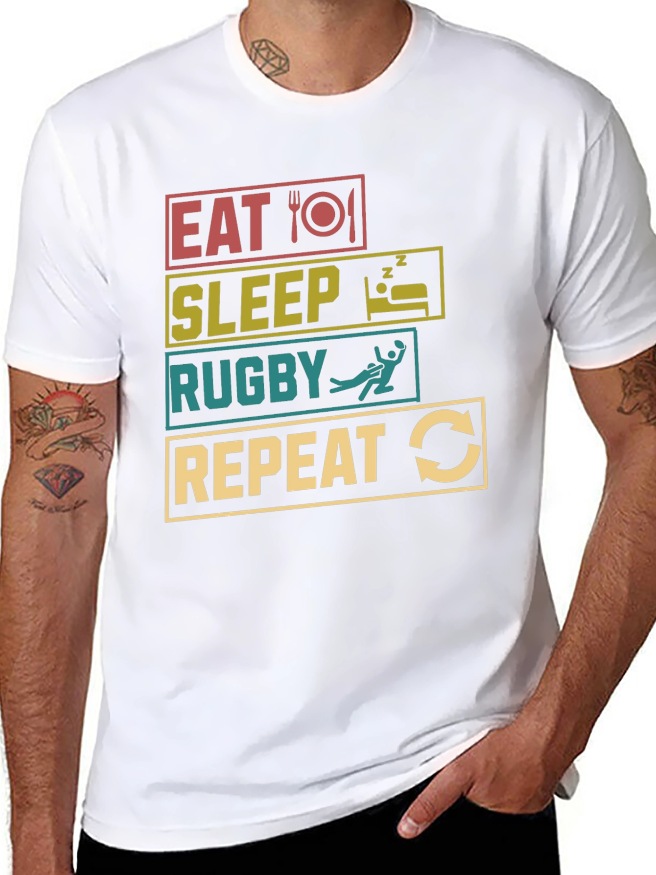 Eat Sleep Rugby Repeat Graphic Tee