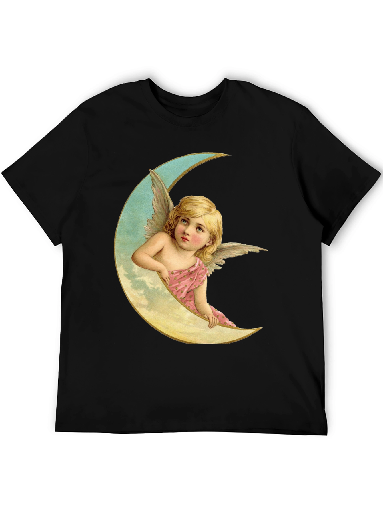 Angel on Moon Graphic Tee - Black