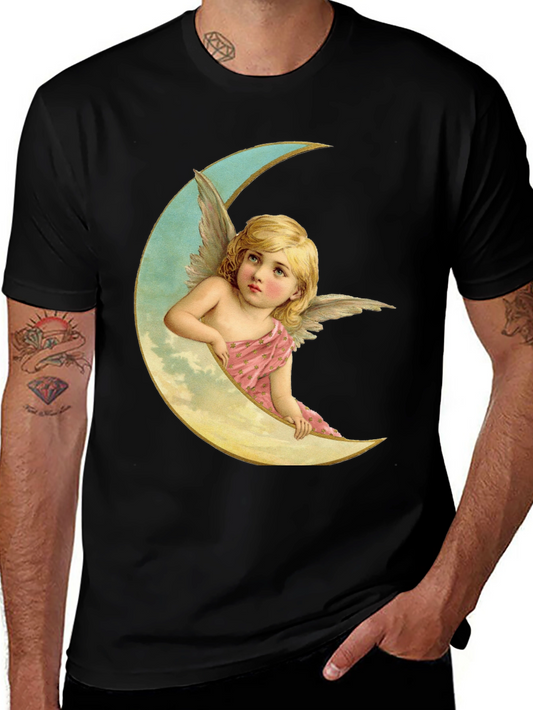 Angel on Moon Graphic Tee - Black
