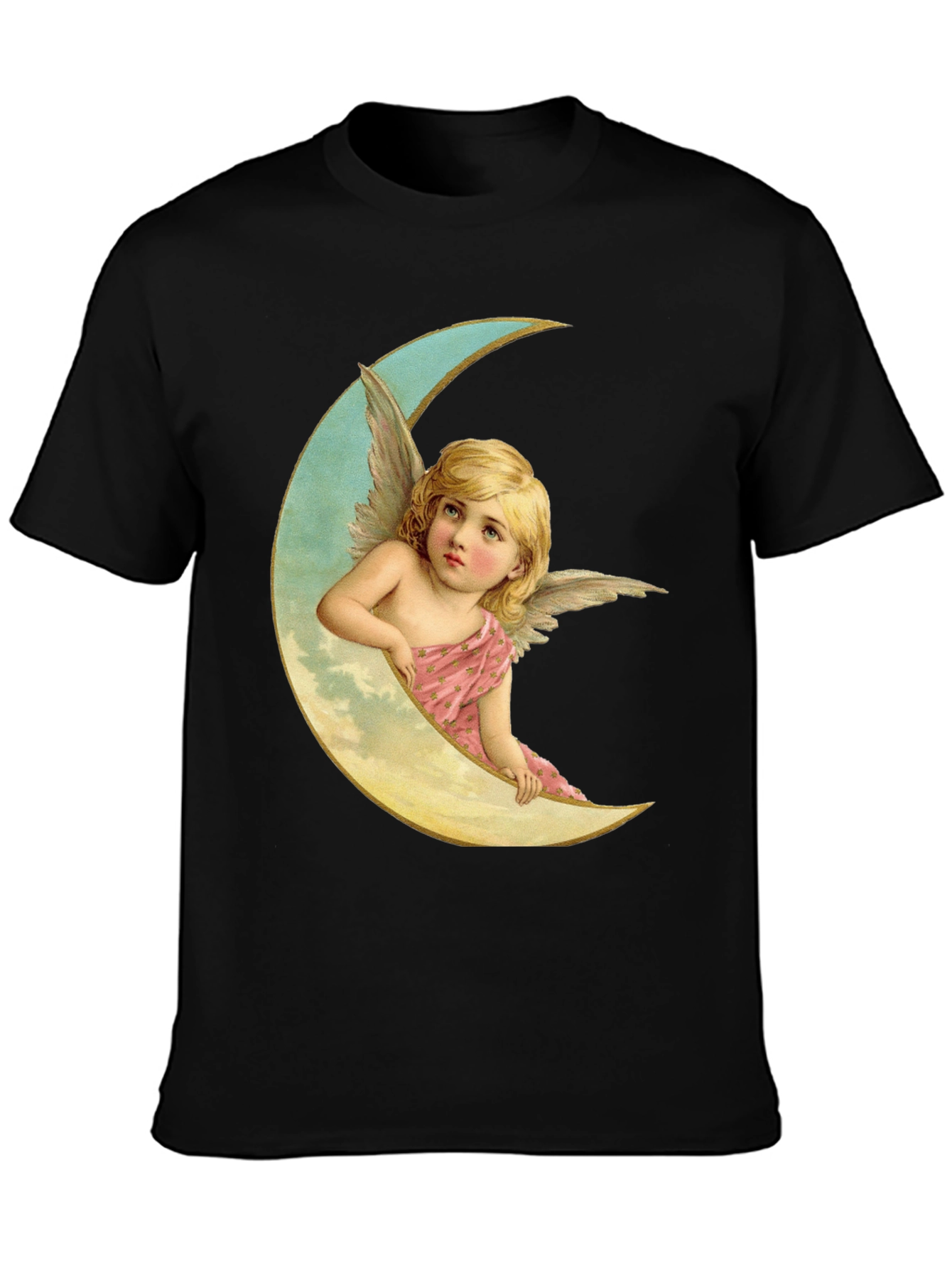 Angel on Moon Graphic Tee - Black