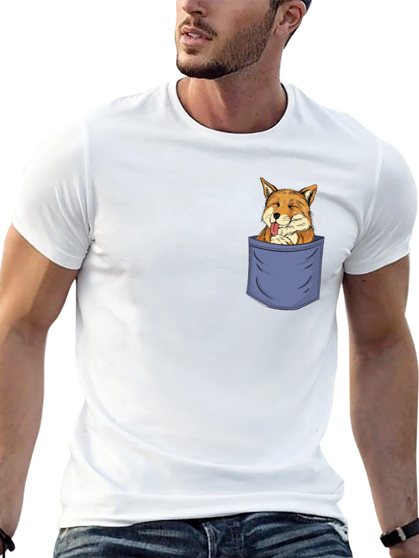 Fox in Pocket Graphic Tee - Mens Black T-Shirt