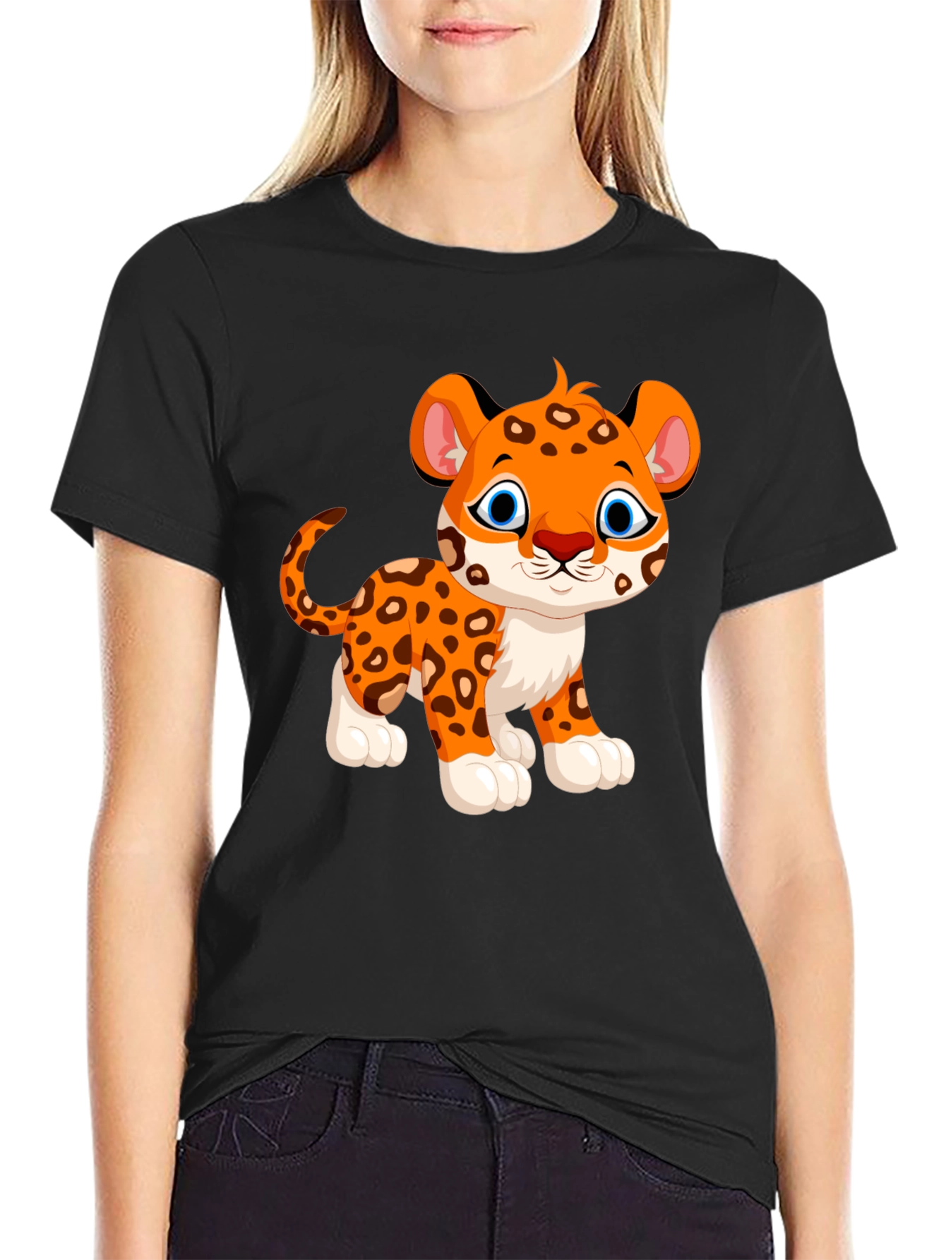 Cute Cartoon Leopard Graphic T-Shirt