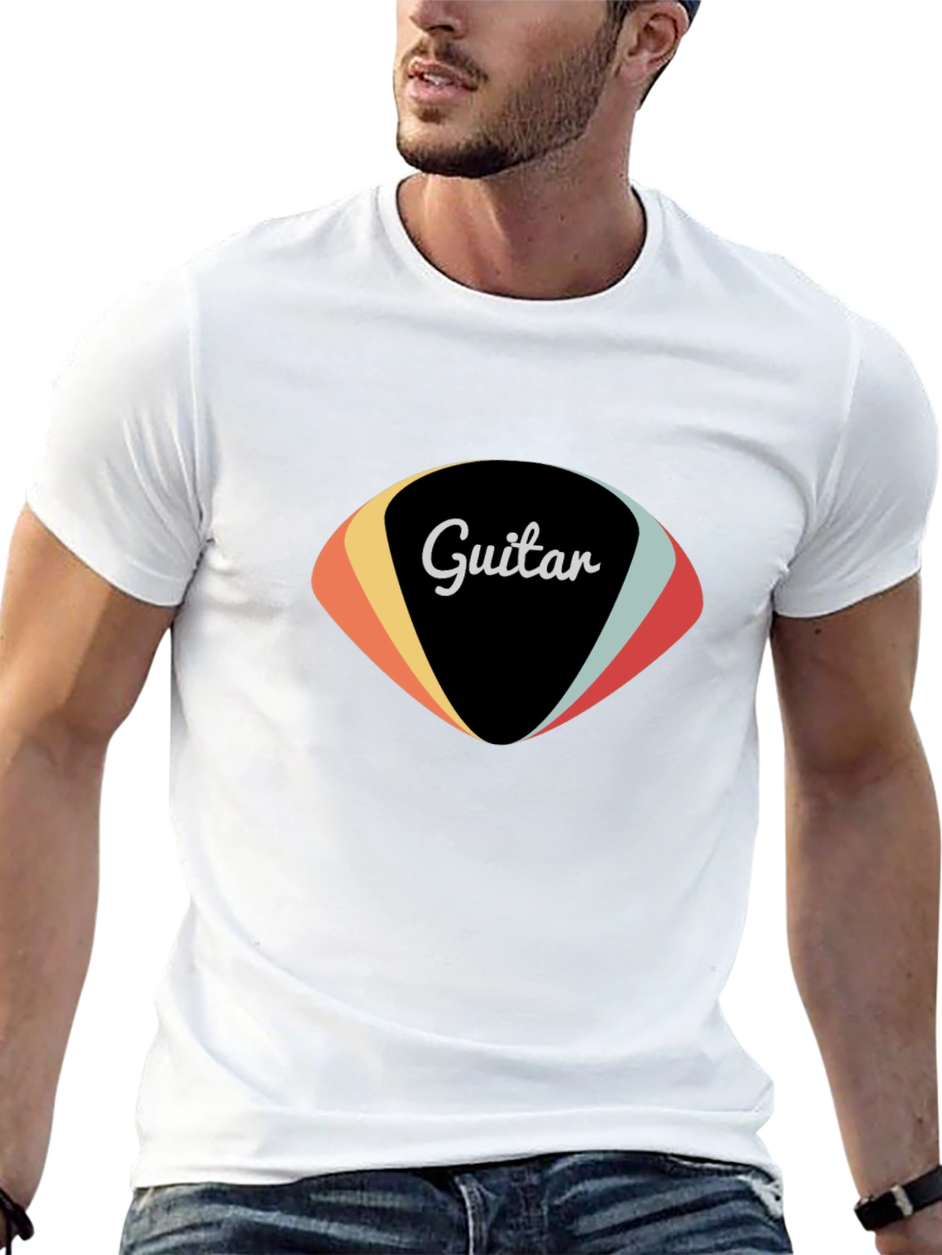 Retro Guitar Pick Graphic Tee - Black Cotton
