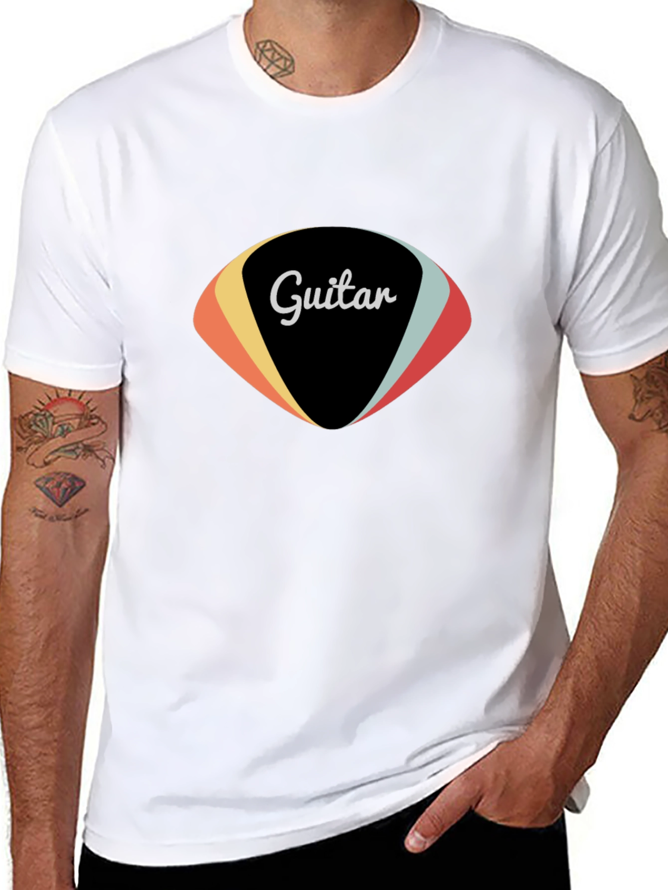 Retro Guitar Pick Graphic Tee - Black Cotton