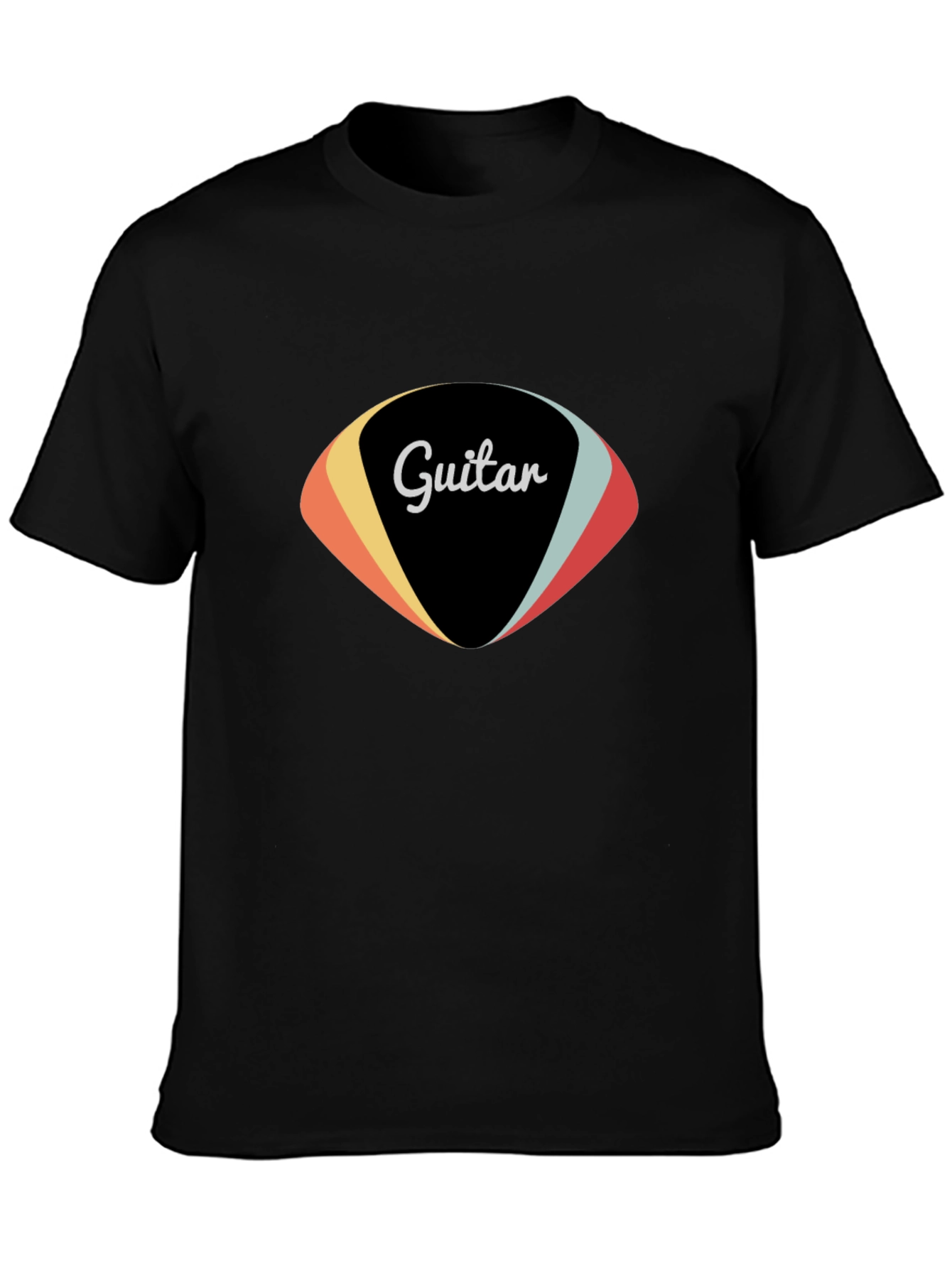 Retro Guitar Pick Graphic Tee - Black Cotton