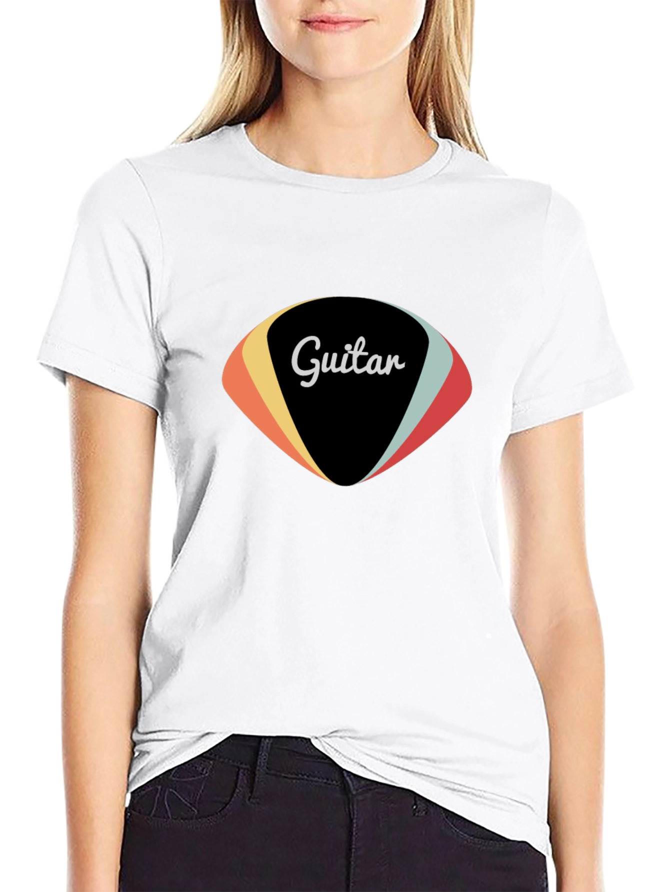 Retro Guitar Pick Graphic Tee - Black Cotton