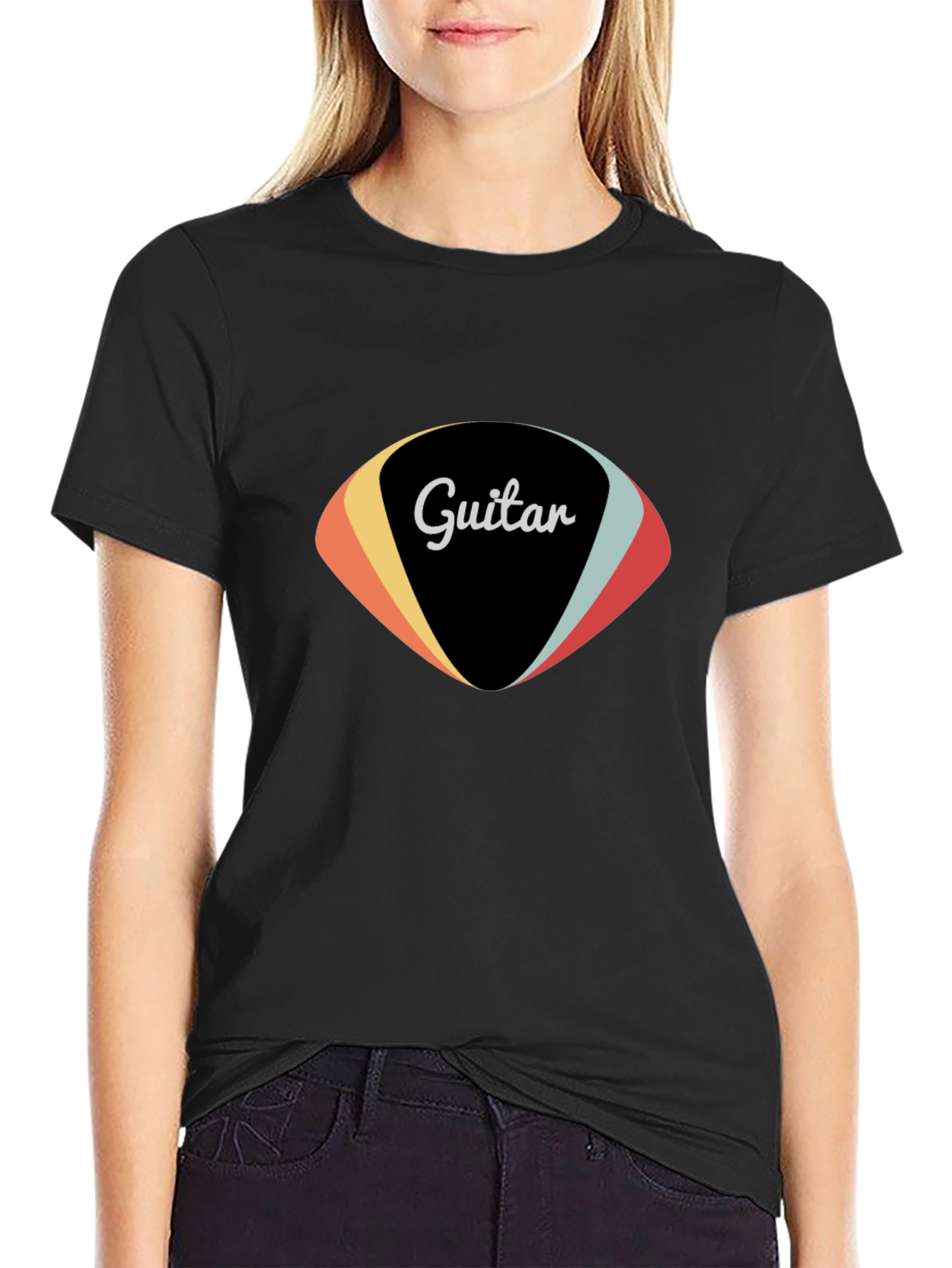 Retro Guitar Pick Graphic Tee - Black Cotton