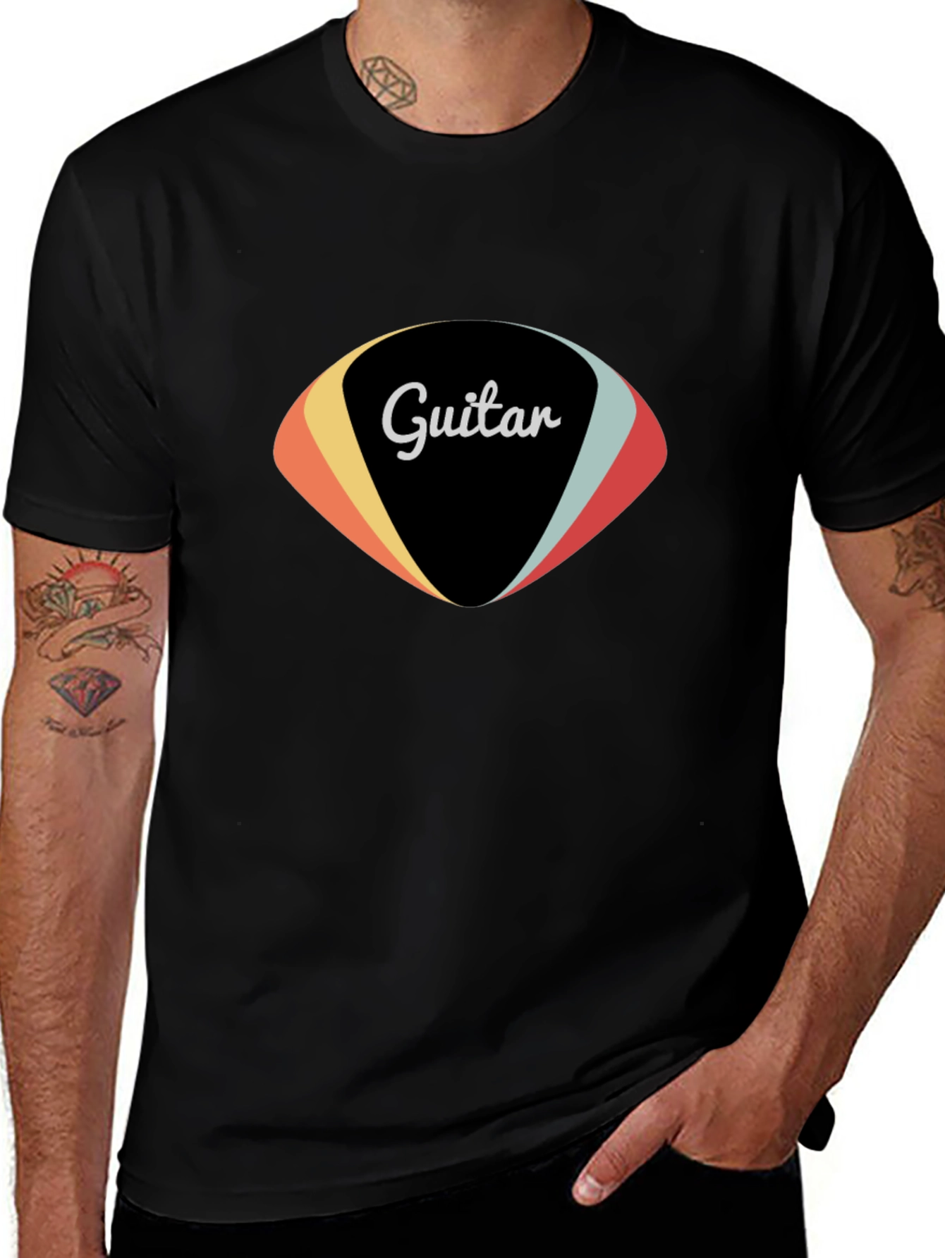 Retro Guitar Pick Graphic Tee - Black Cotton