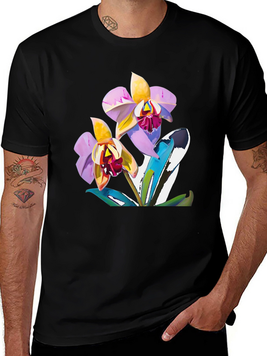 Orchid Graphic T-Shirt - Black Cotton Blend