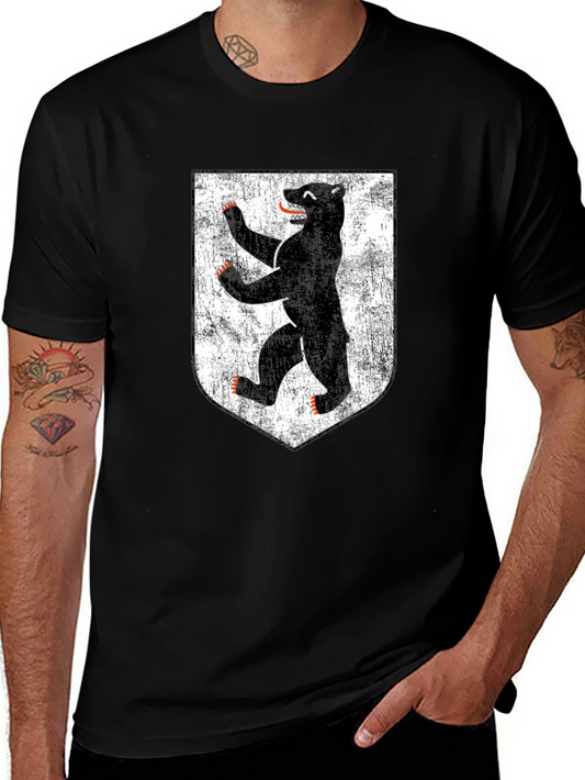 Berlin Bear Graphic T-Shirt - Distressed Shield Design