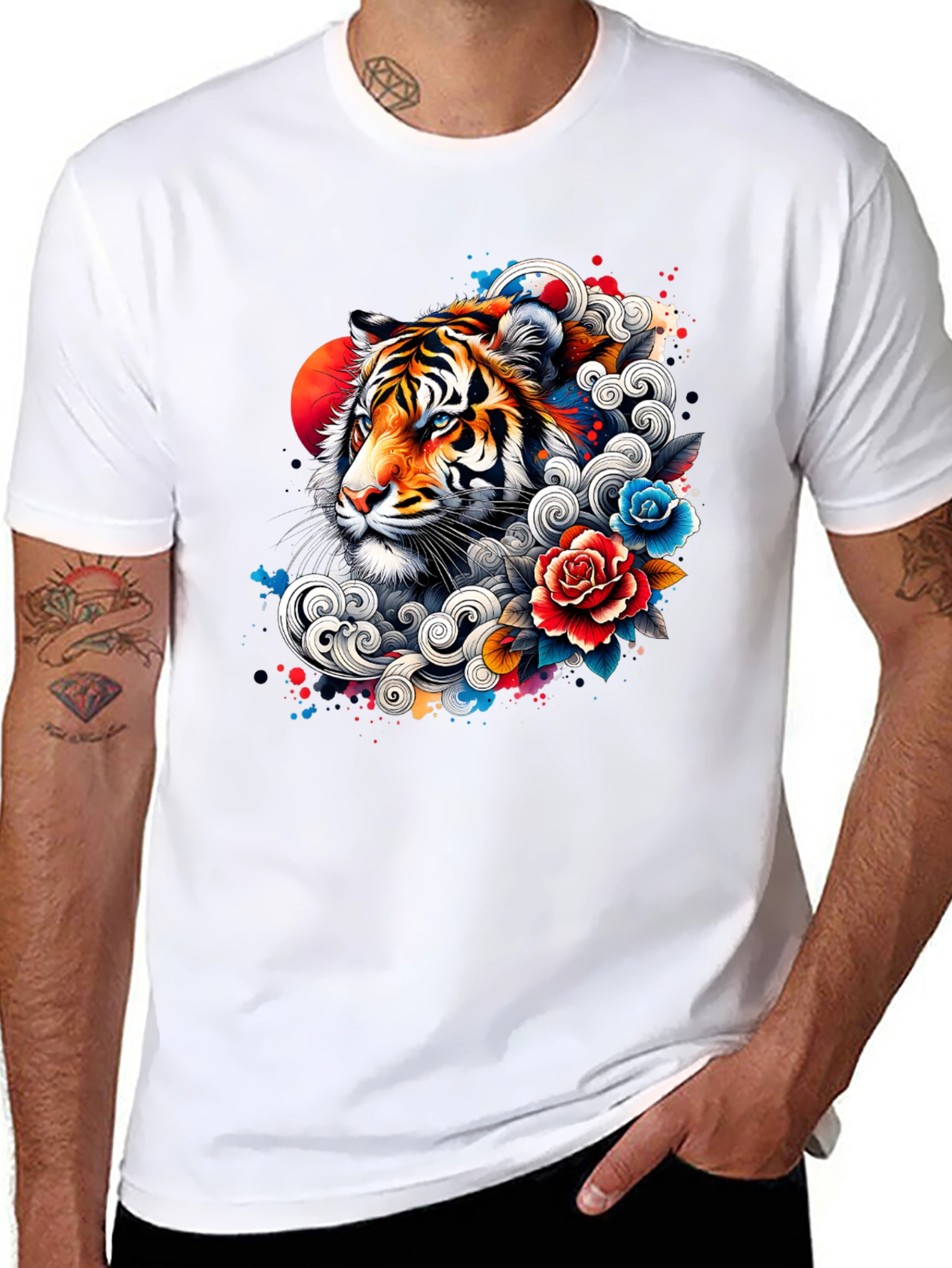 Tiger Floral Graphic Print Black T-Shirt