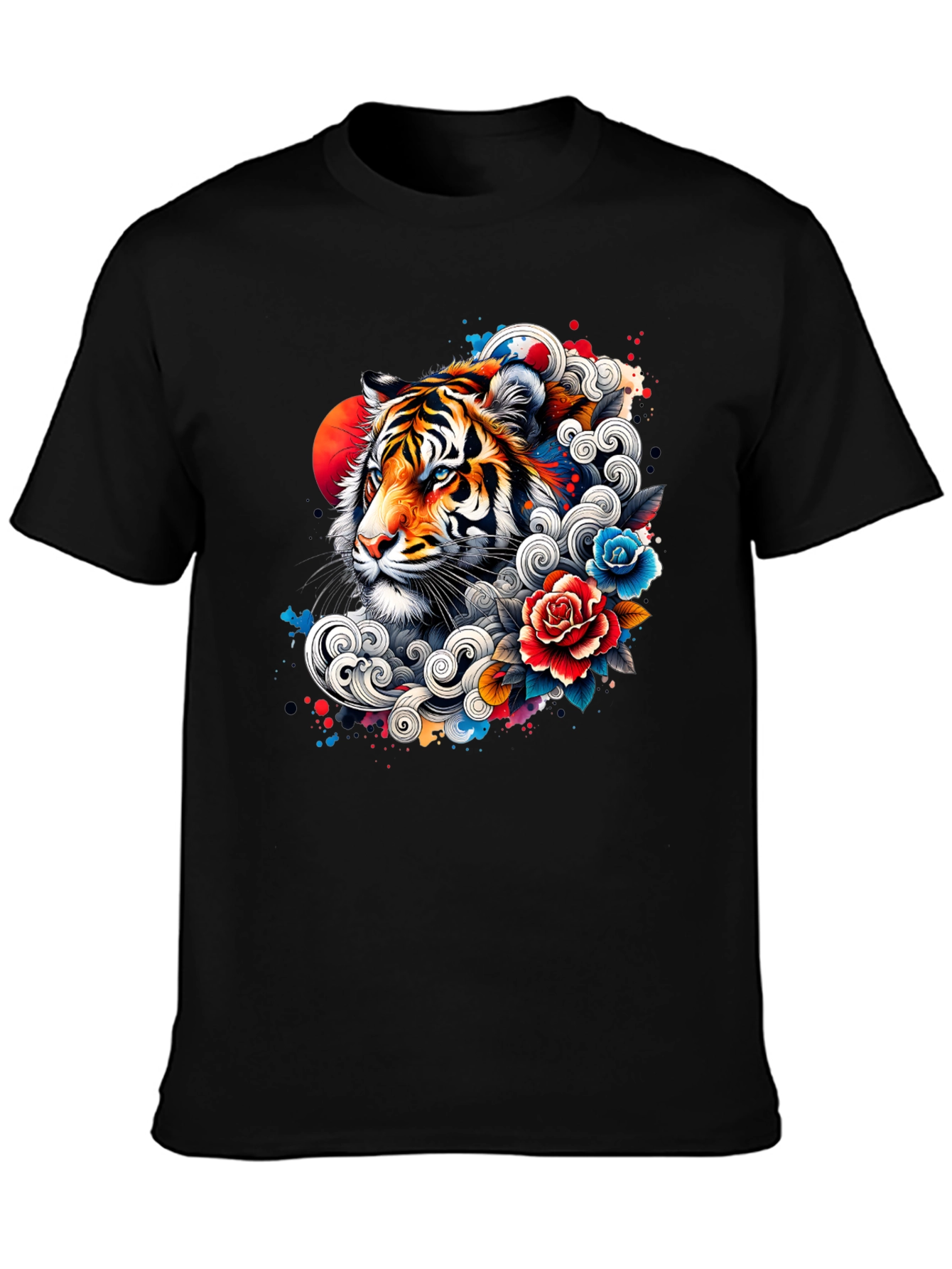 Tiger Floral Graphic Print Black T-Shirt