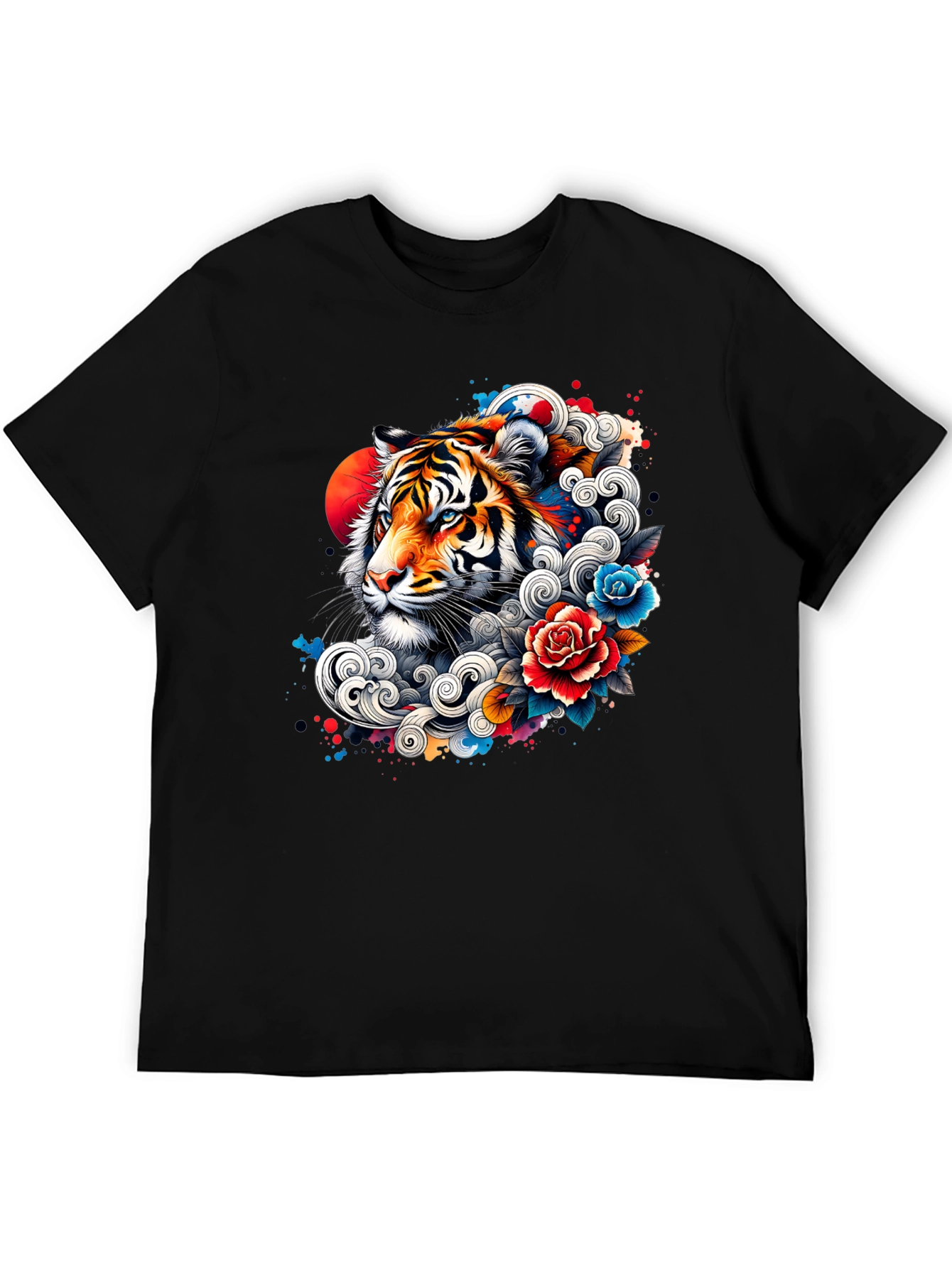 Tiger Floral Graphic Print Black T-Shirt