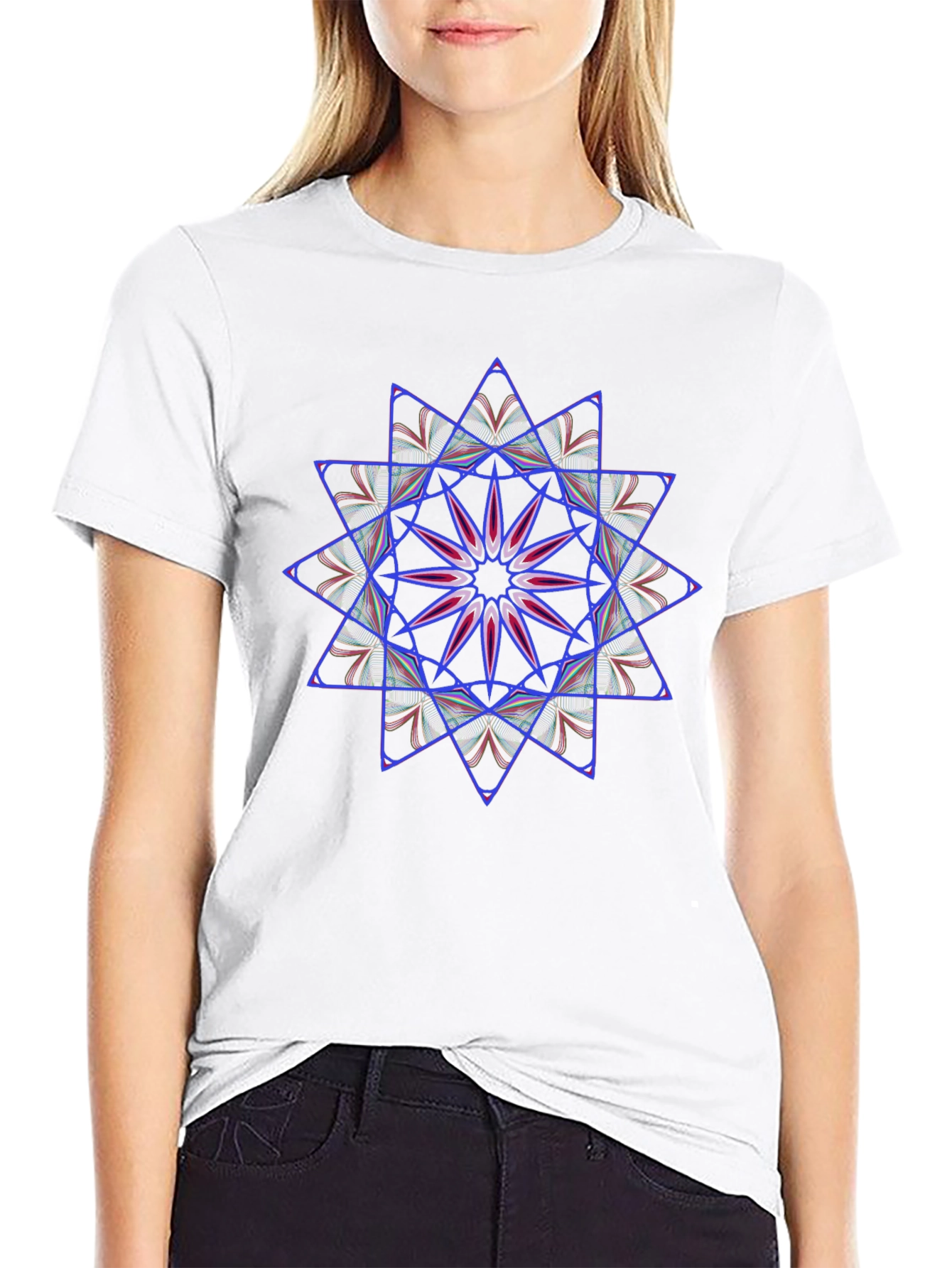 Geometric Starburst Graphic Tee - Black