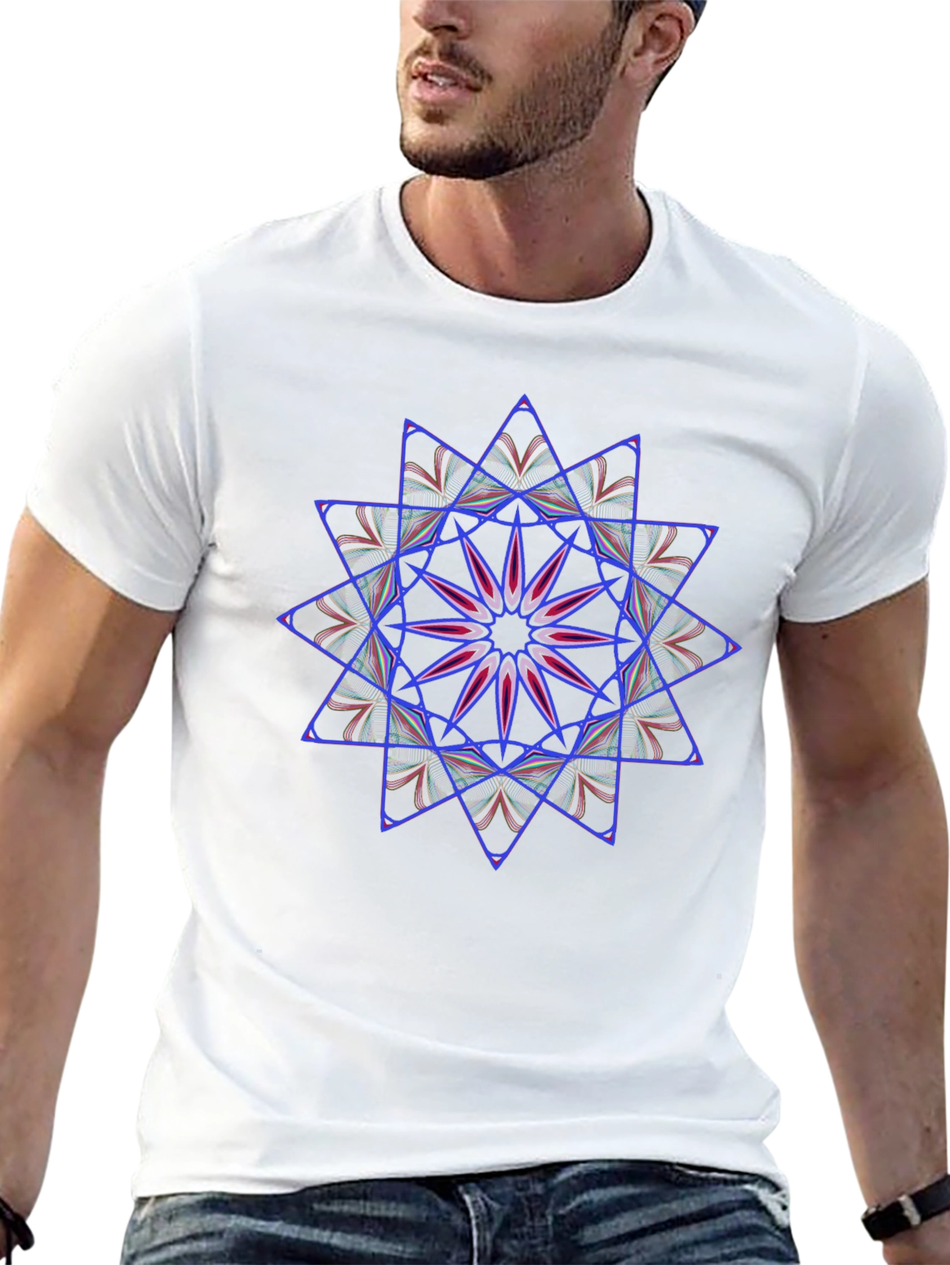 Geometric Starburst Graphic Tee - Black