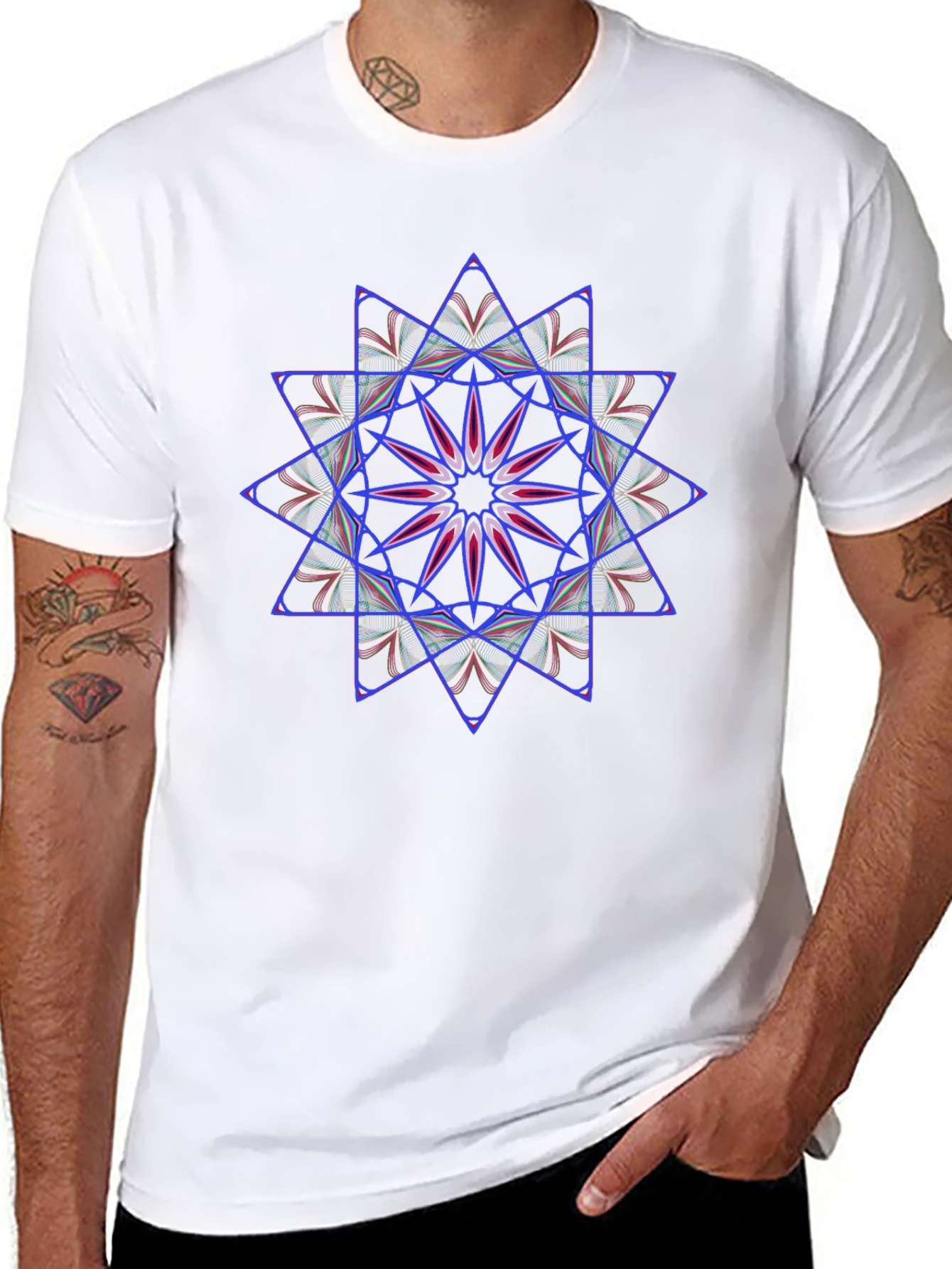Geometric Starburst Graphic Tee - Black
