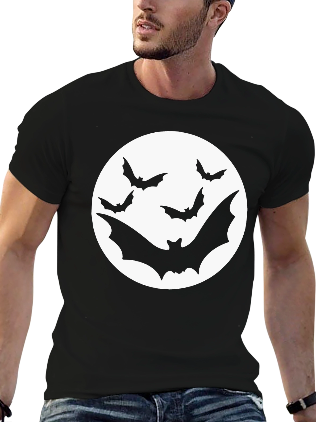 Bat Moon Graphic Tee - Halloween Shirt