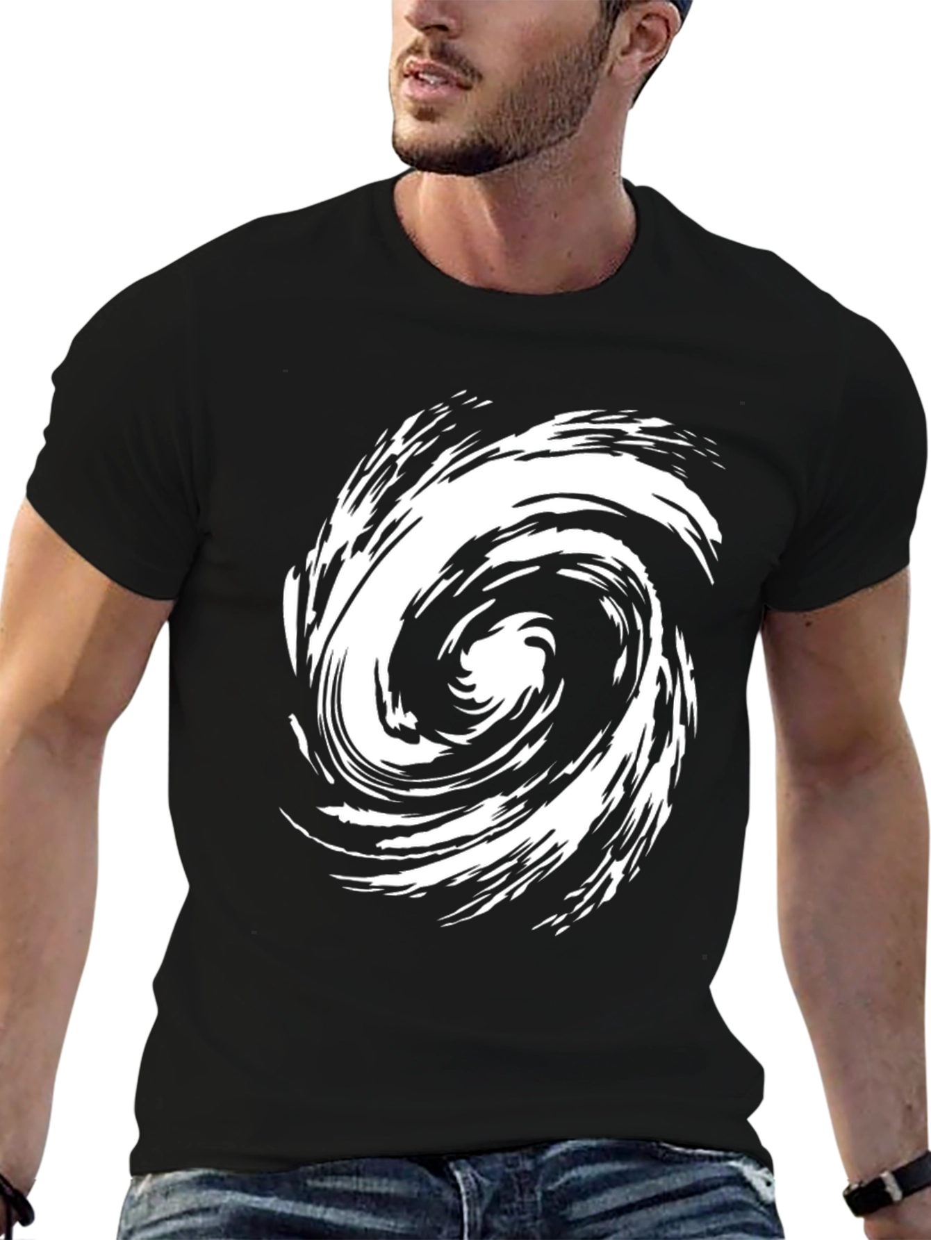 Abstract Swirl Graphic Tee - Casual Black T-Shirt