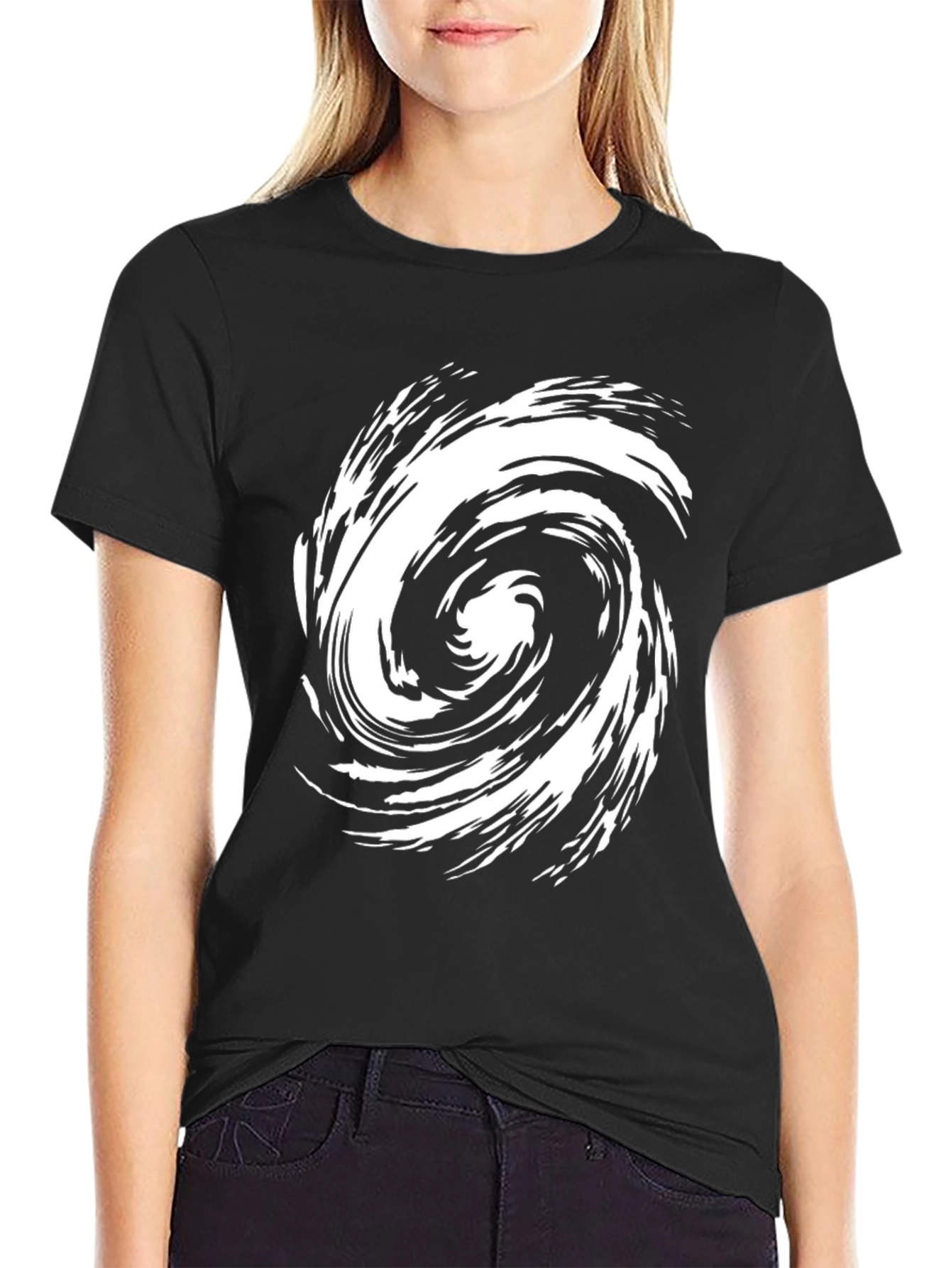 Abstract Swirl Graphic Tee - Casual Black T-Shirt