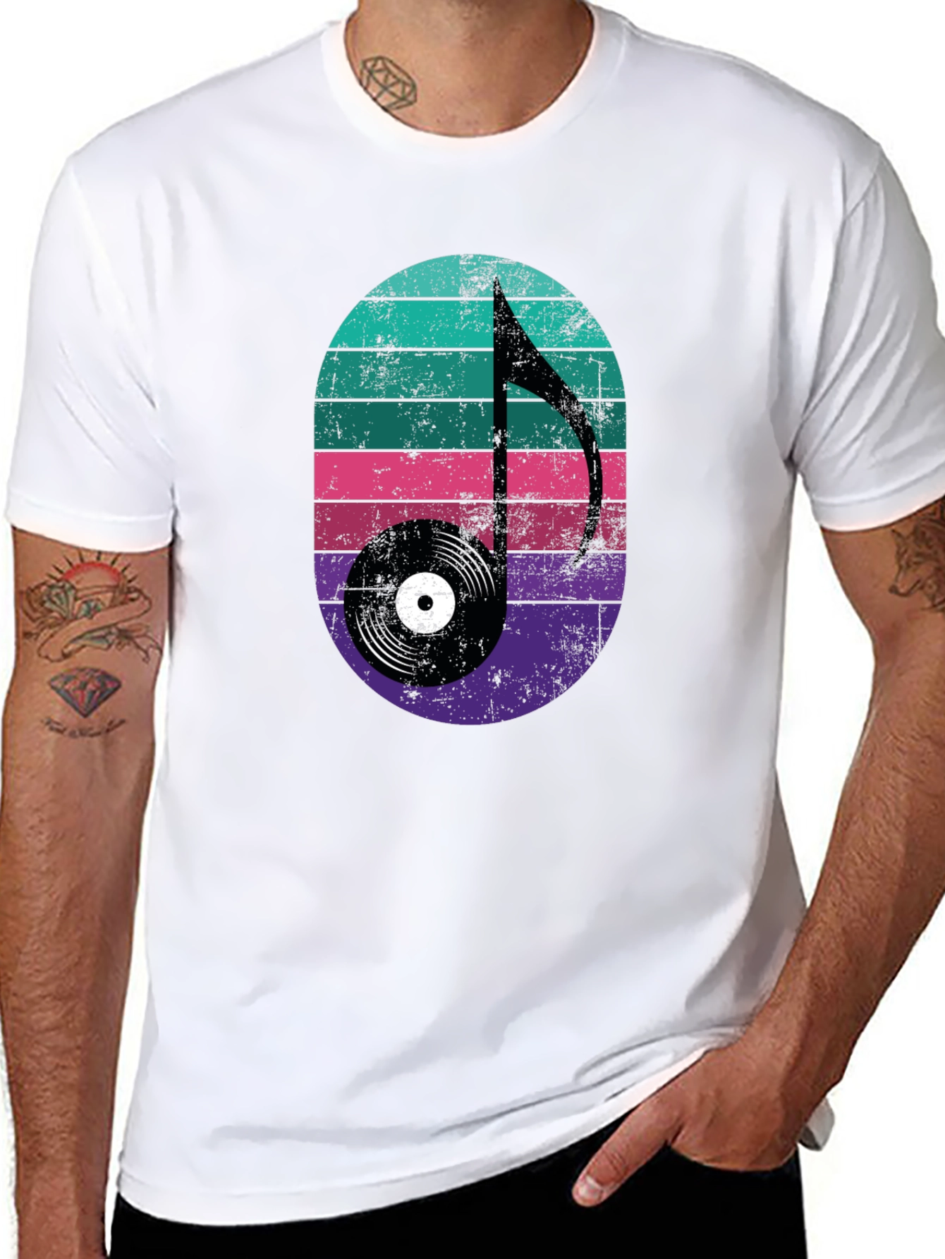 Retro Music Note Record Graphic Tee