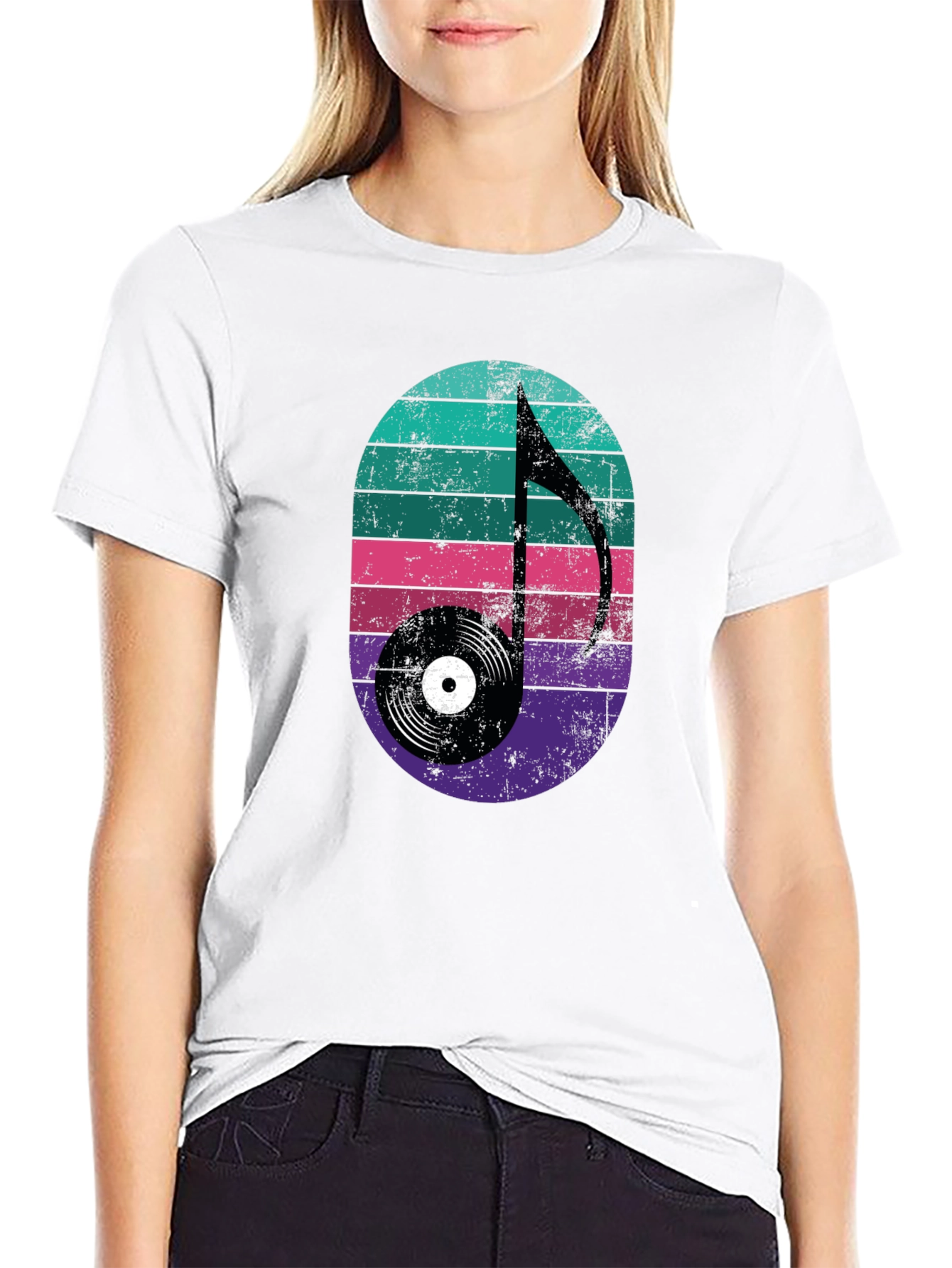 Retro Music Note Record Graphic Tee