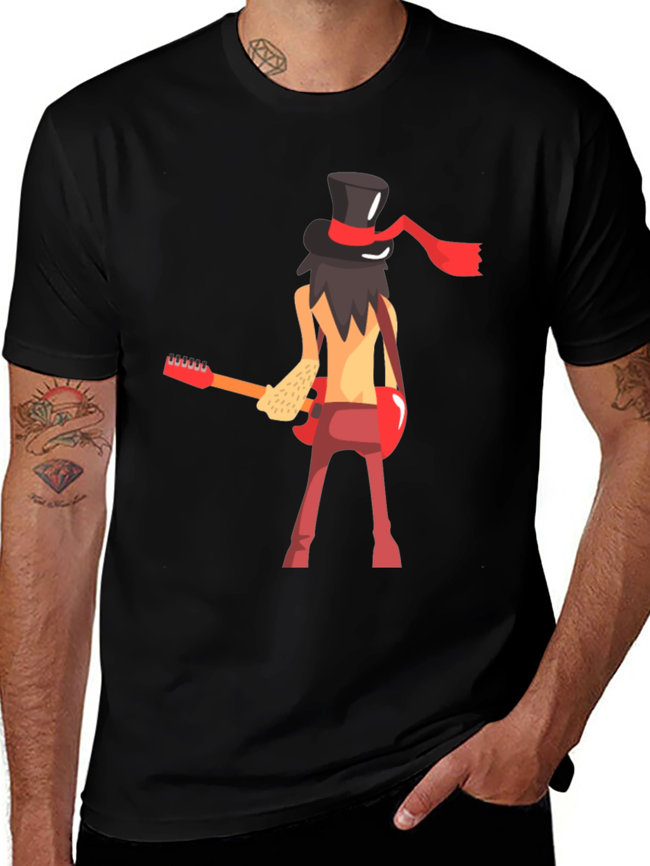 Cool Guitarist Cartoon Graphic T-Shirt