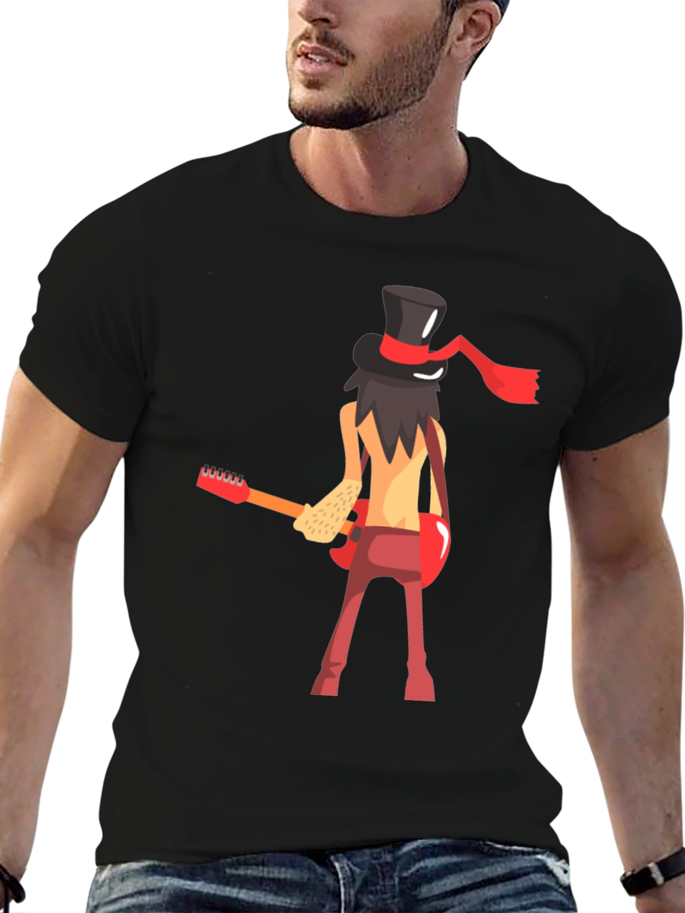 Cool Guitarist Cartoon Graphic T-Shirt
