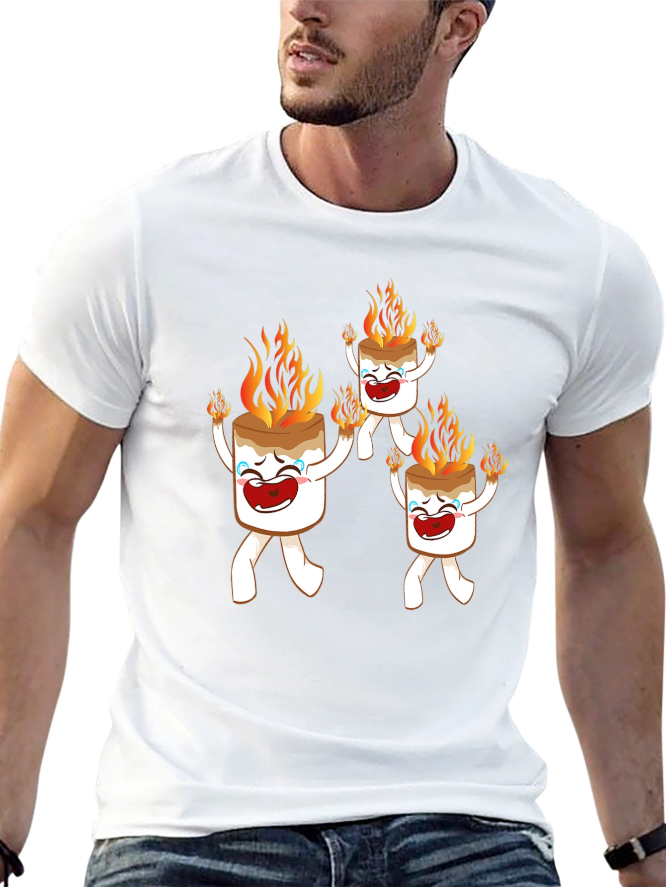 Funny Marshmallow On Fire Graphic Tee