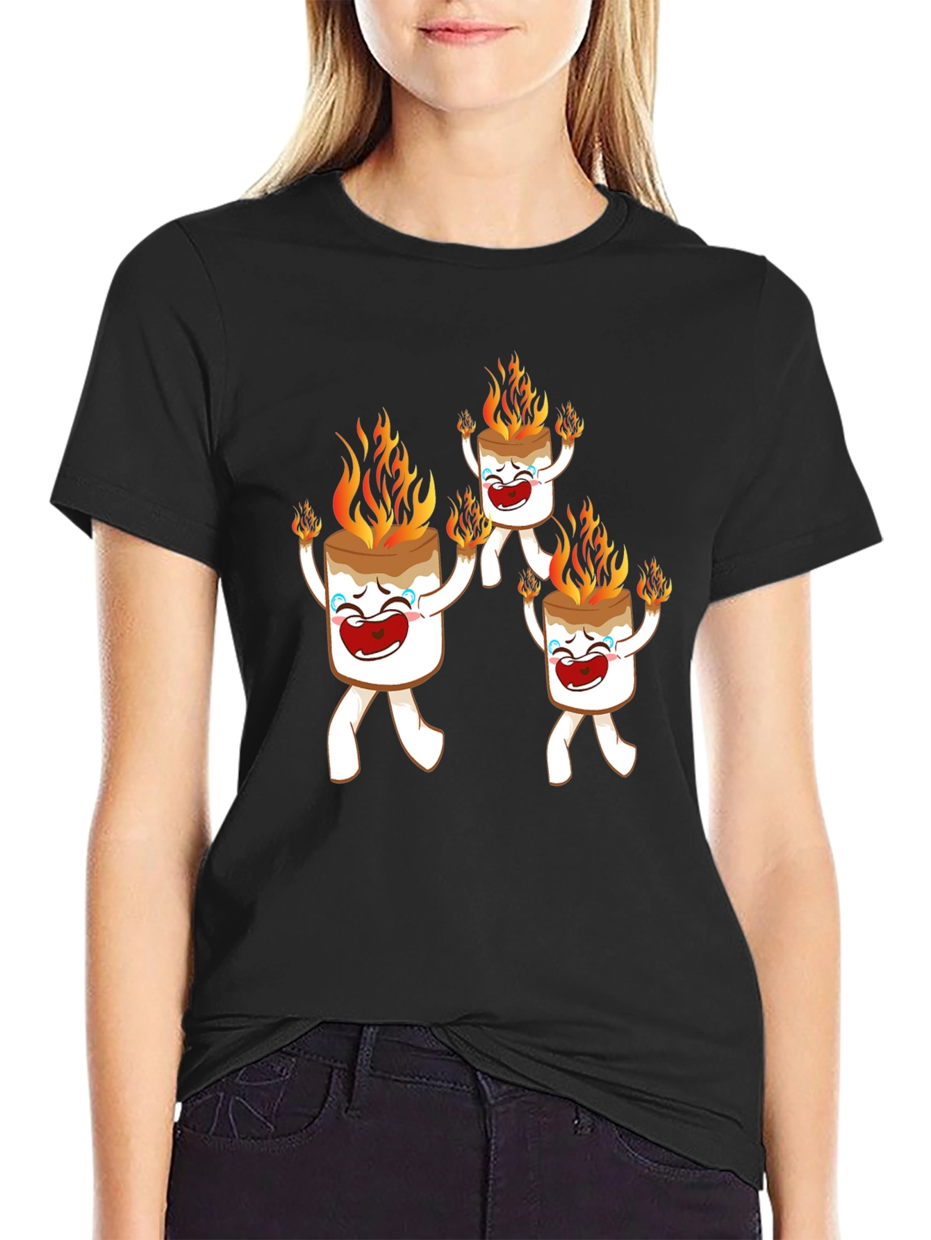 Funny Marshmallow On Fire Graphic Tee