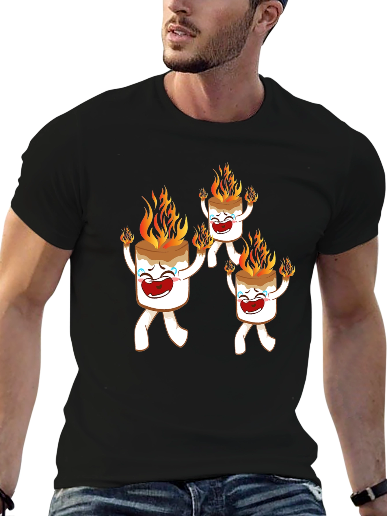 Funny Marshmallow On Fire Graphic Tee