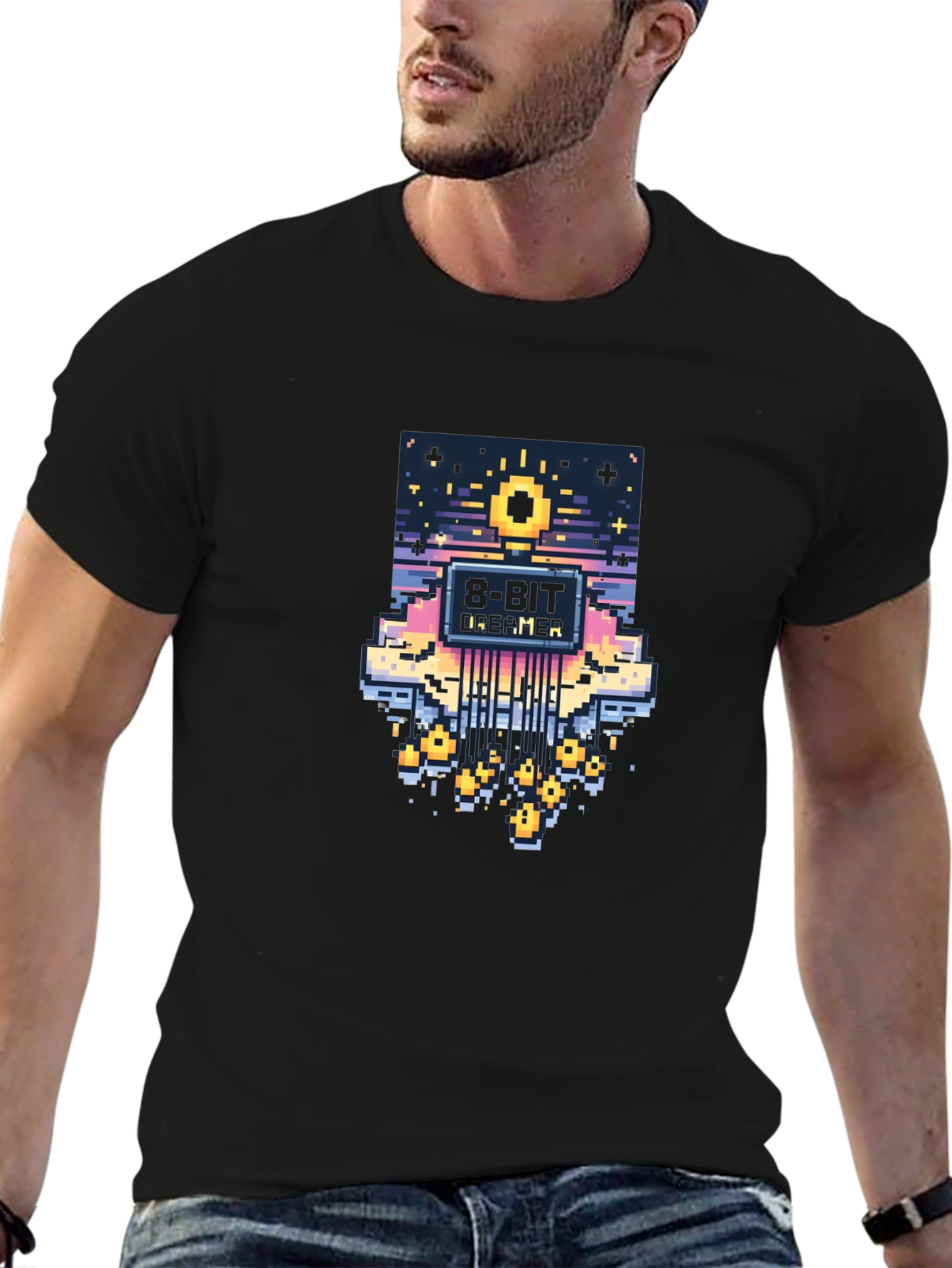 8-Bit Sunset Graphic Tee - Retro Gaming Style
