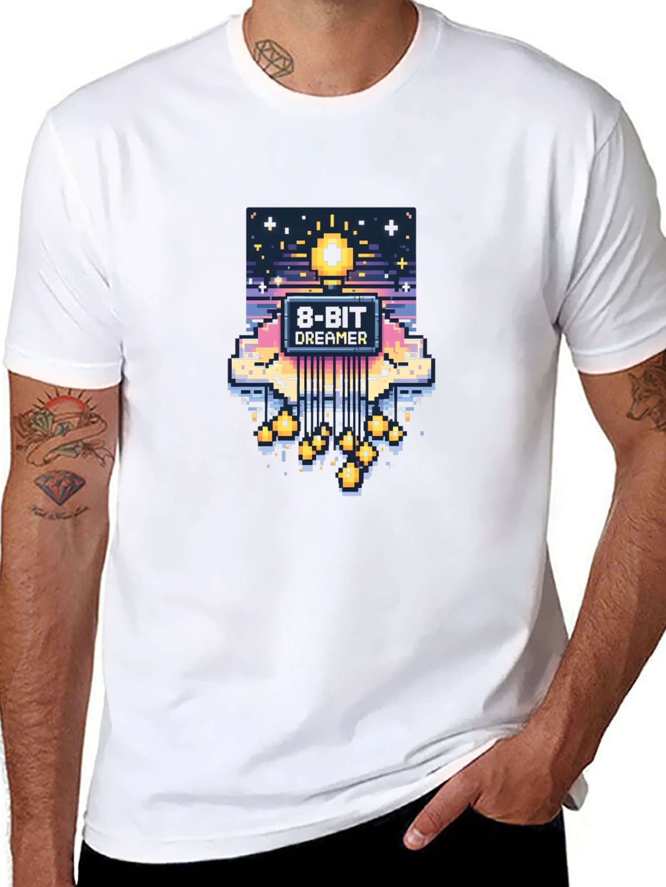 8-Bit Sunset Graphic Tee - Retro Gaming Style