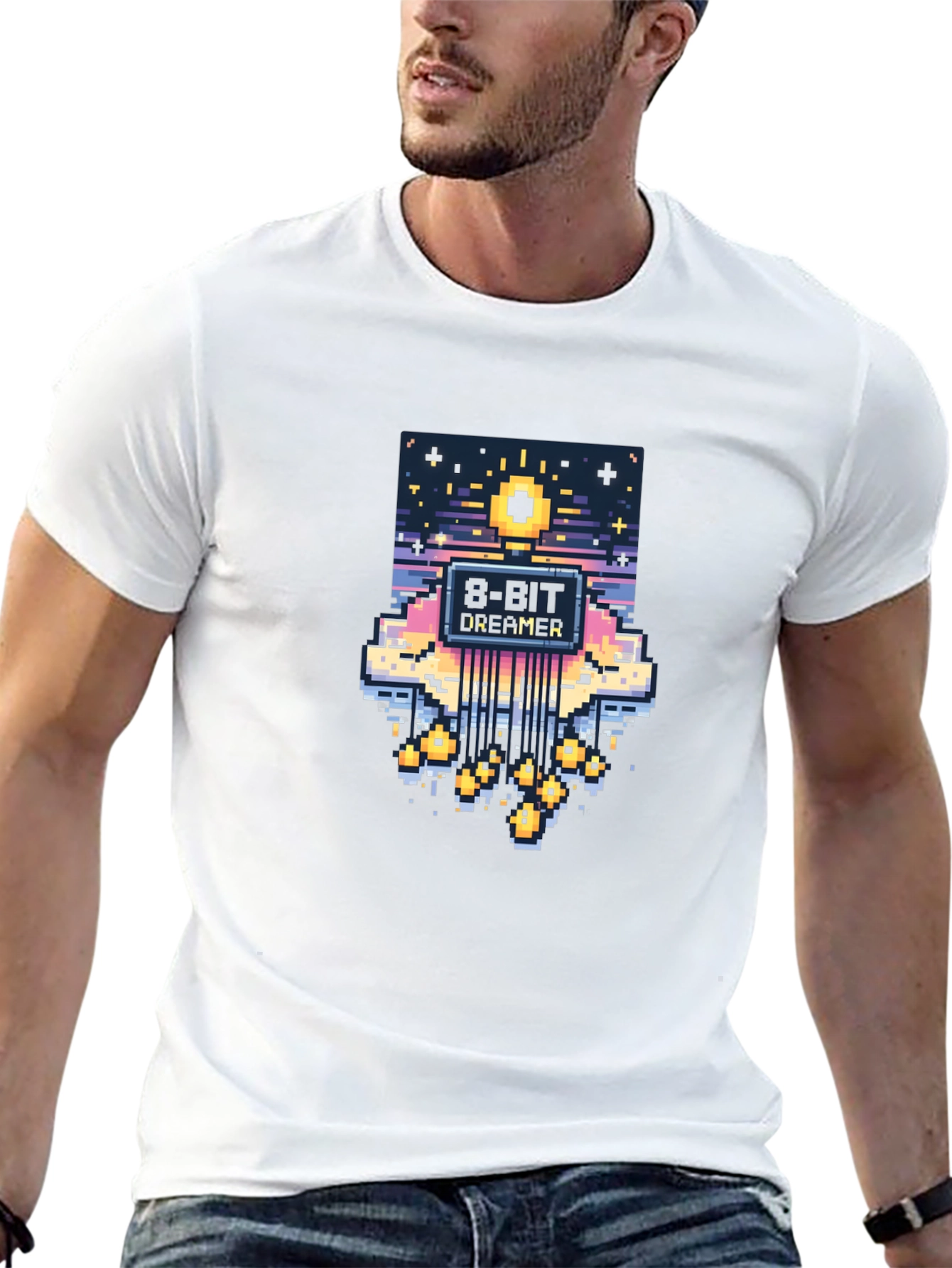 8-Bit Sunset Graphic Tee - Retro Gaming Style