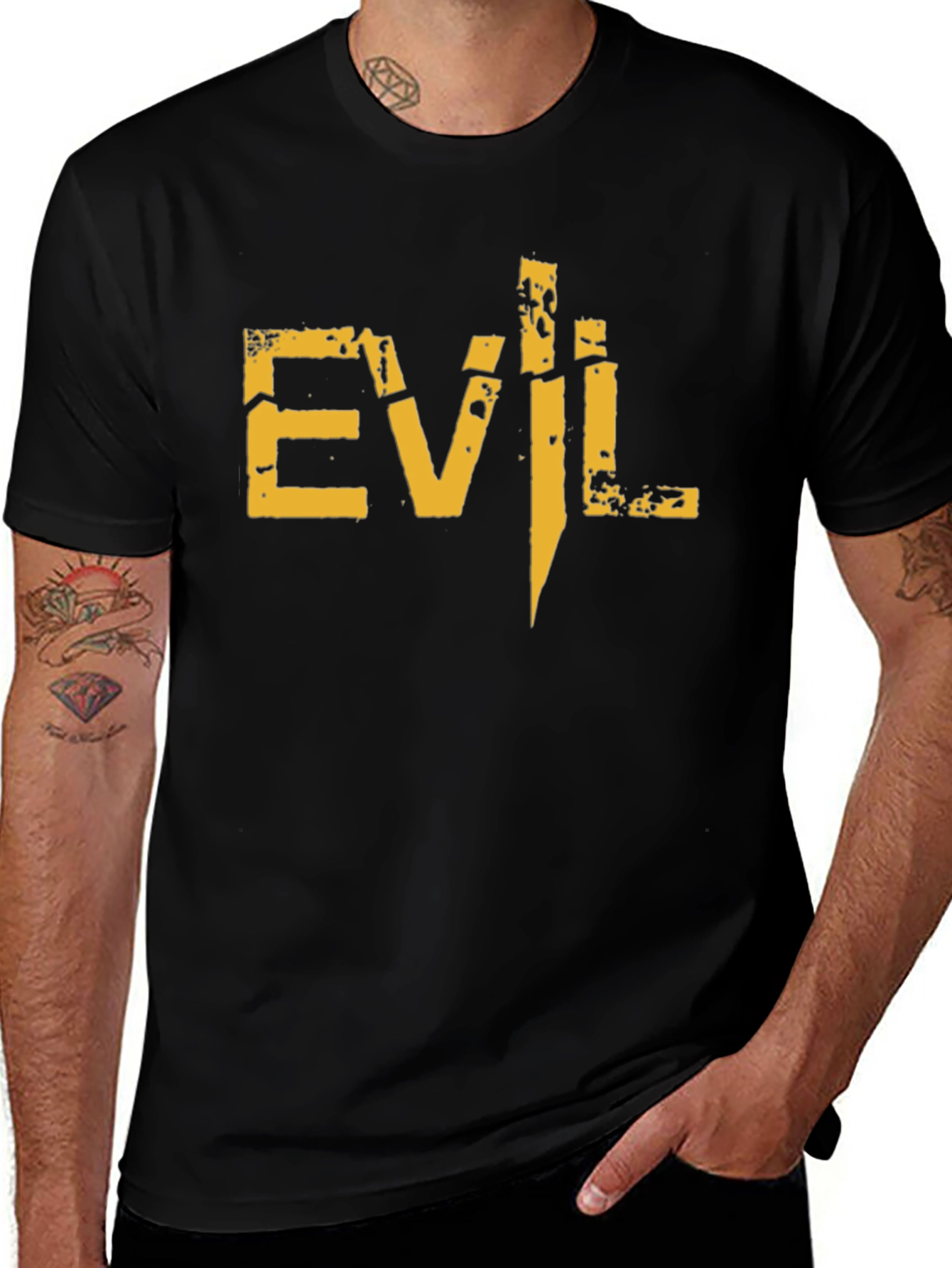 Mens Black Evil Graphic Print Short Sleeve T-Shirt