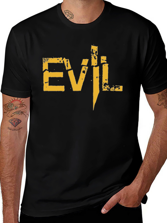 Mens Black Evil Graphic Print Short Sleeve T-Shirt