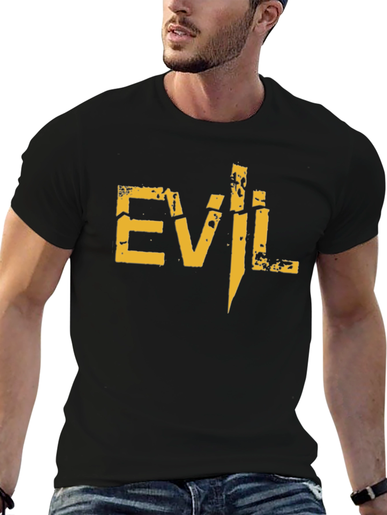Mens Black Evil Graphic Print Short Sleeve T-Shirt