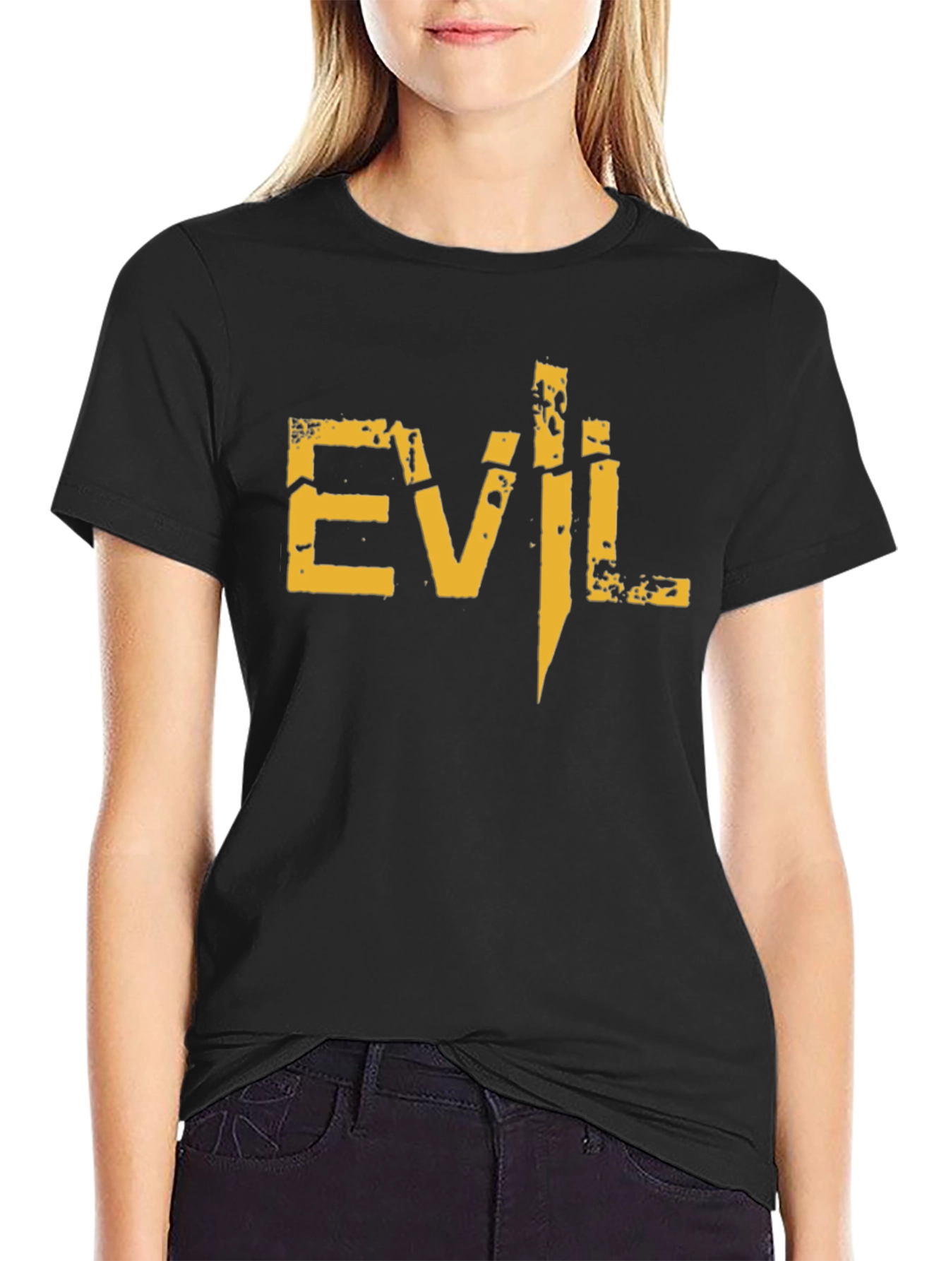 Mens Black Evil Graphic Print Short Sleeve T-Shirt
