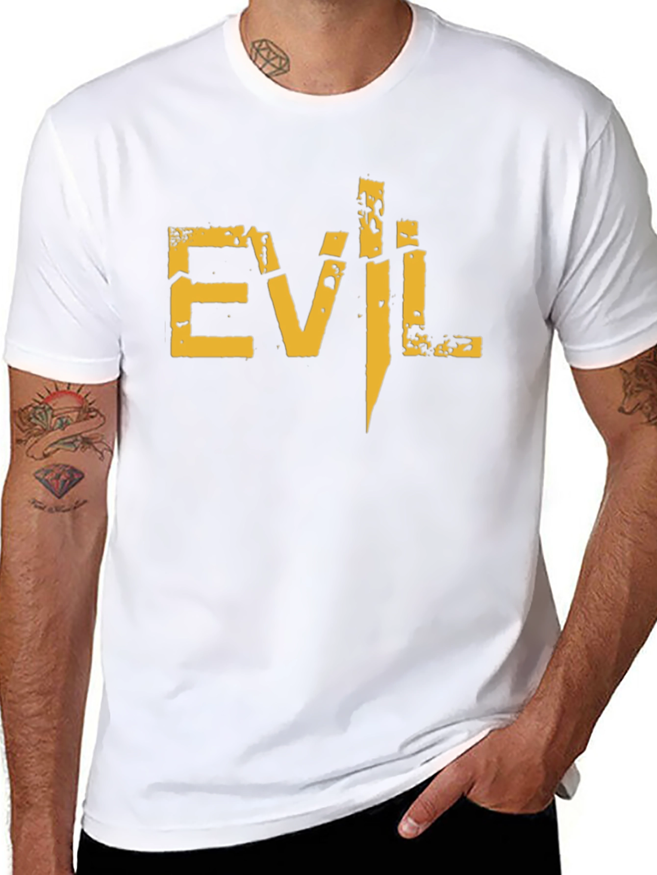 Mens Black Evil Graphic Print Short Sleeve T-Shirt