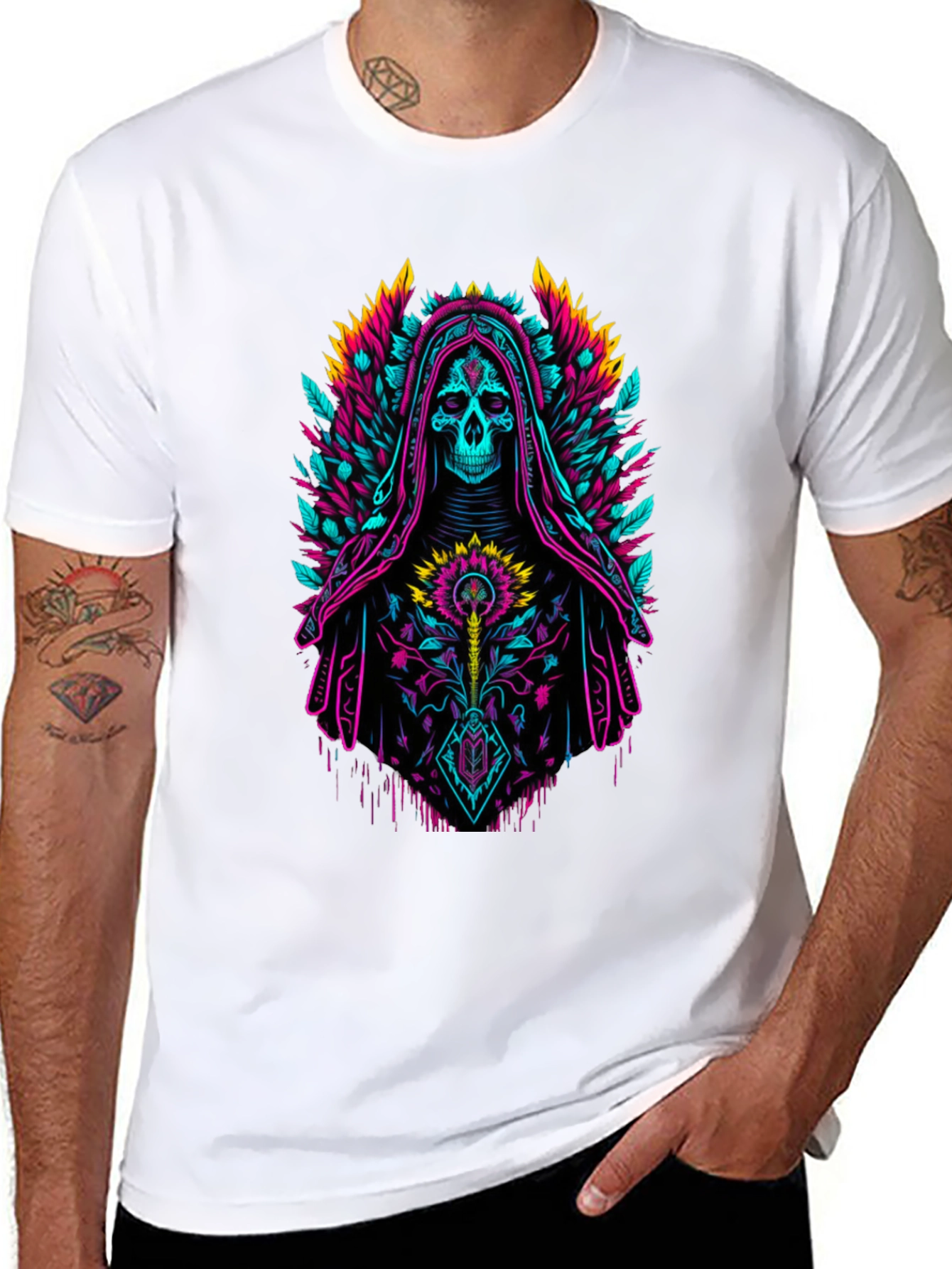 Neon Grim Reaper Graphic Tee - Bold Skull Design