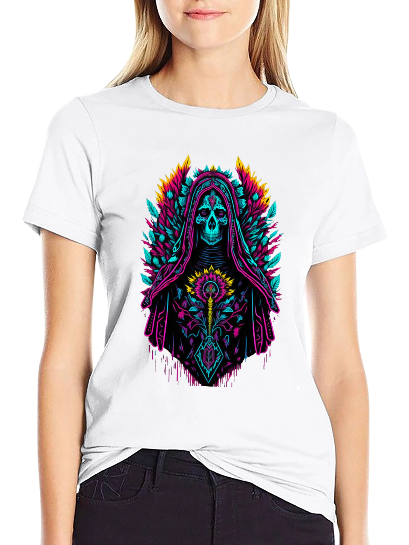 Neon Grim Reaper Graphic Tee - Bold Skull Design