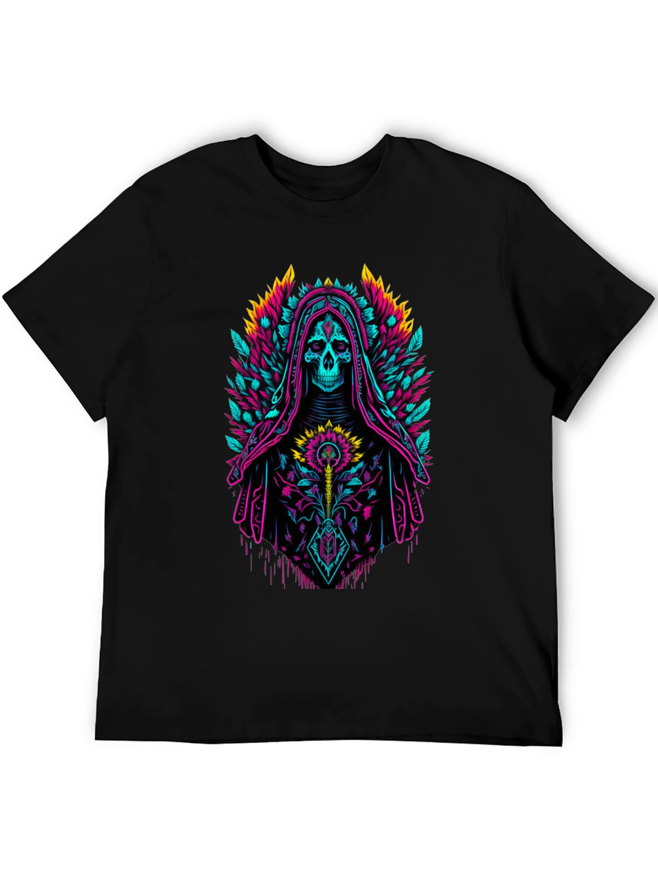Neon Grim Reaper Graphic Tee - Bold Skull Design