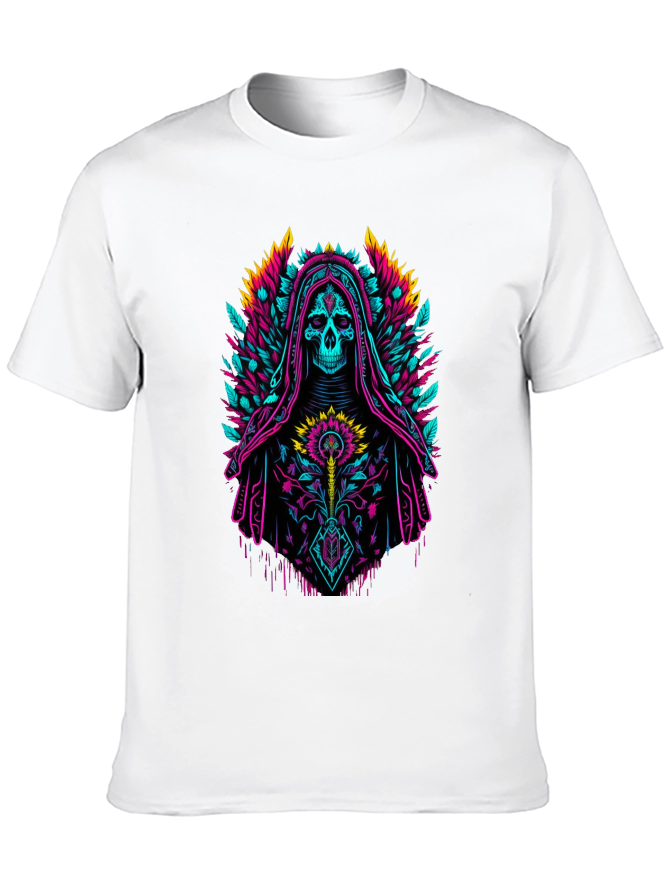 Neon Grim Reaper Graphic Tee - Bold Skull Design