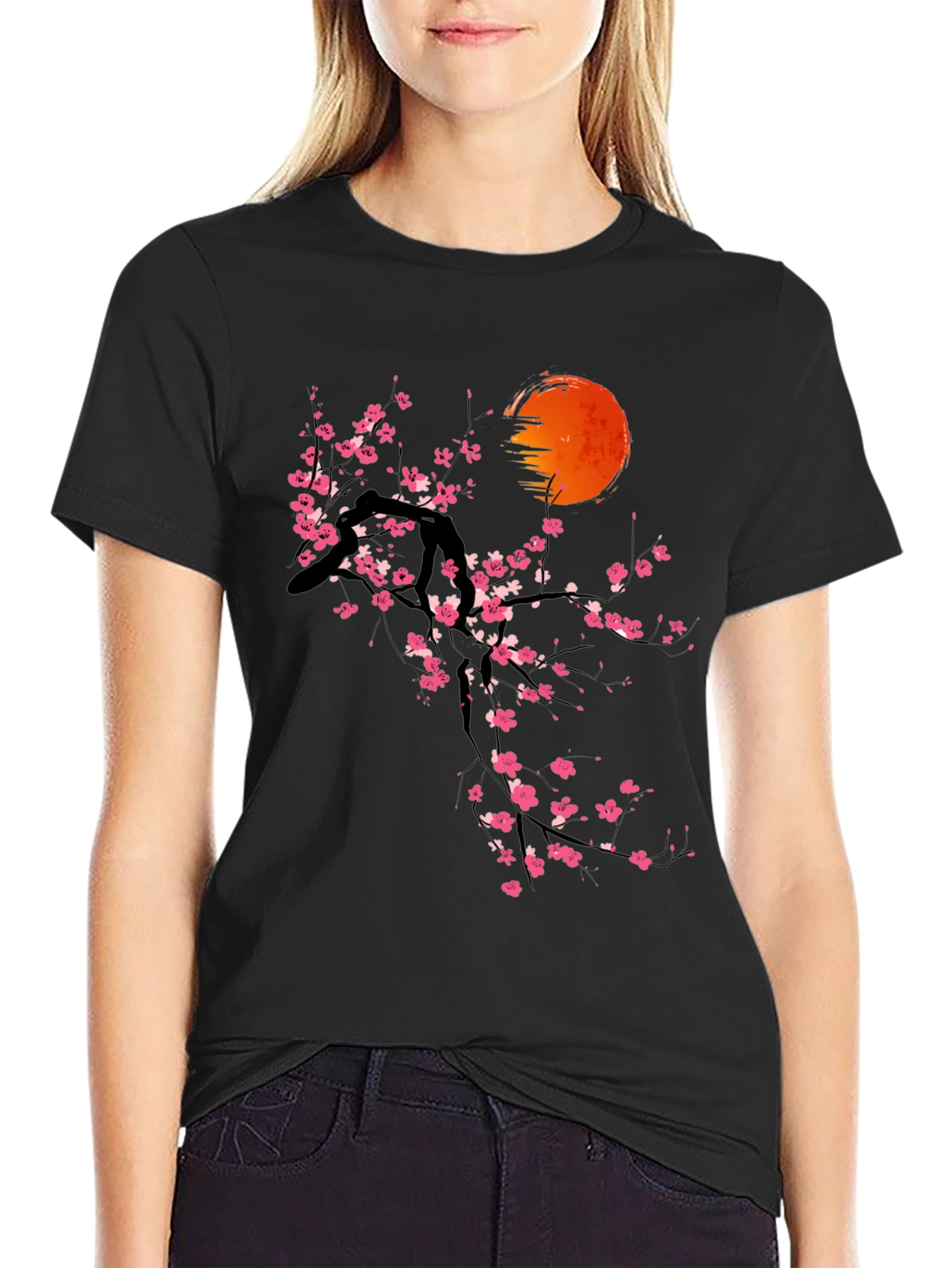 Cherry Blossom Sunset T-Shirt - Artistic Graphic Tee