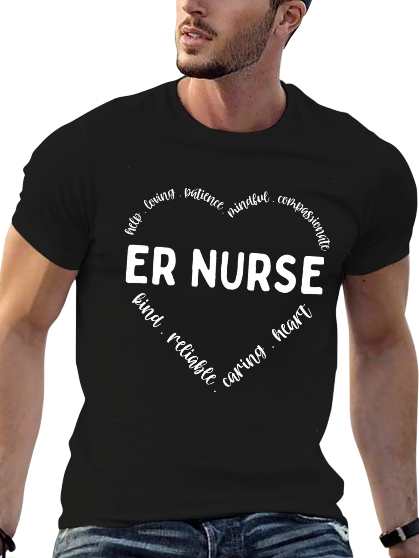 ER Nurse Heart Graphic Tee - Black Cotton Shirt
